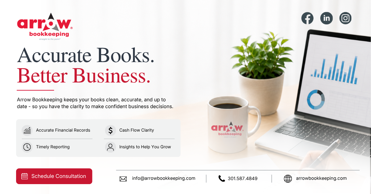 Arrow Bookkeeping Facebook ad: Reliable Bookkeeping Services