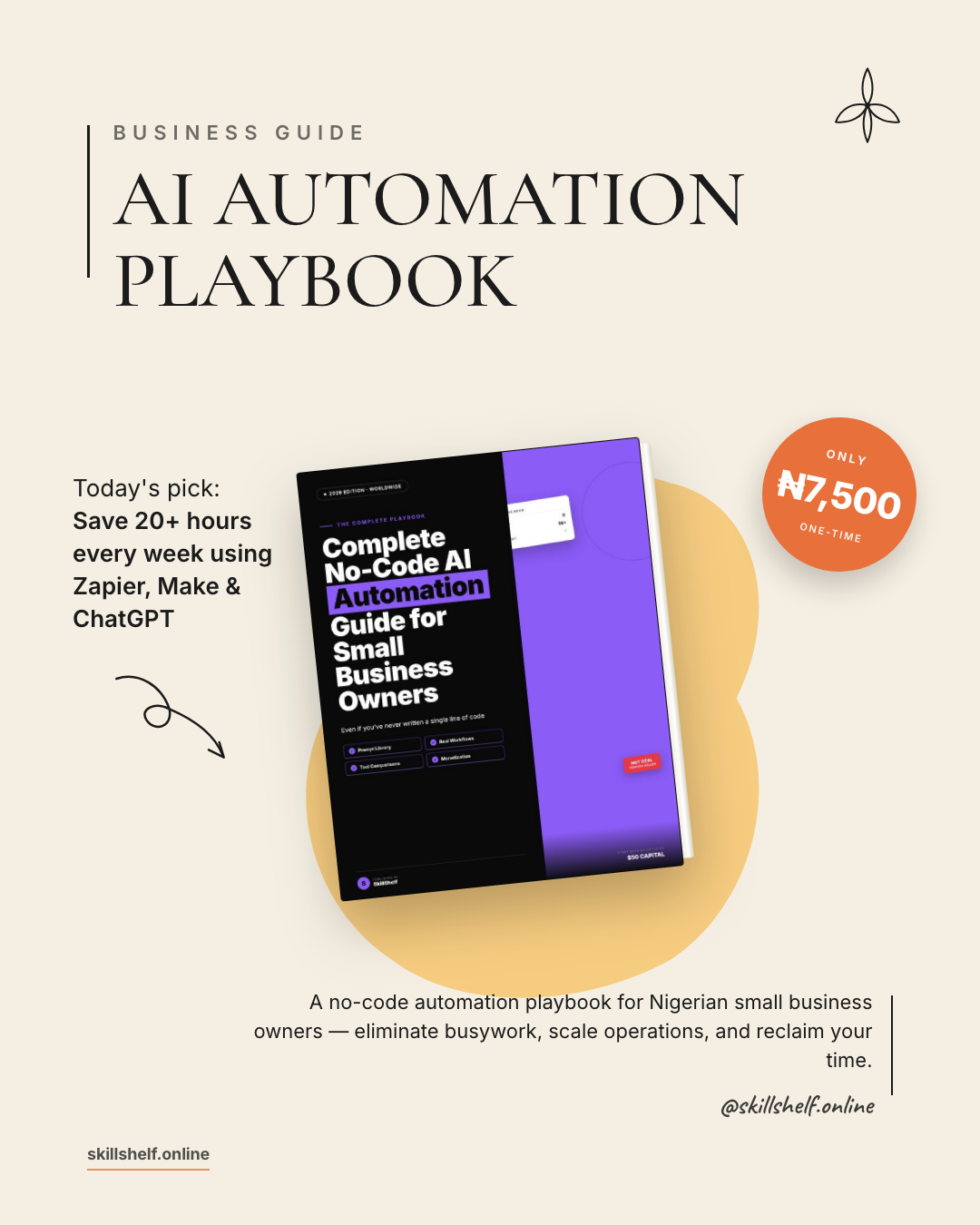 Skillshelf.online Facebook ad: Complete No-Code AI Automation Guide for Small Business…