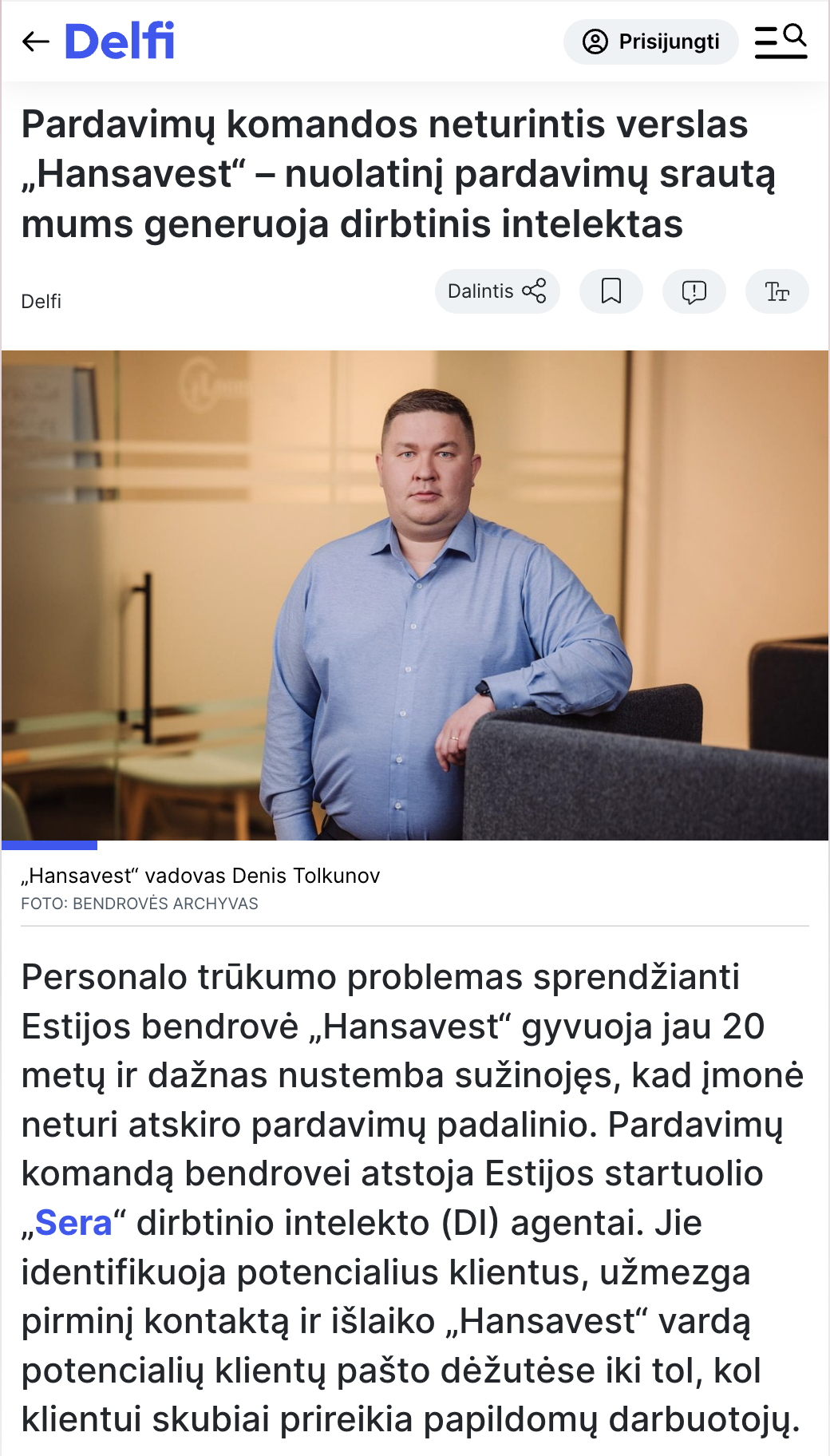 Sera AI Facebook ad: Pardavimų komandos neturintis verslas Hansavest, nuolatinį…