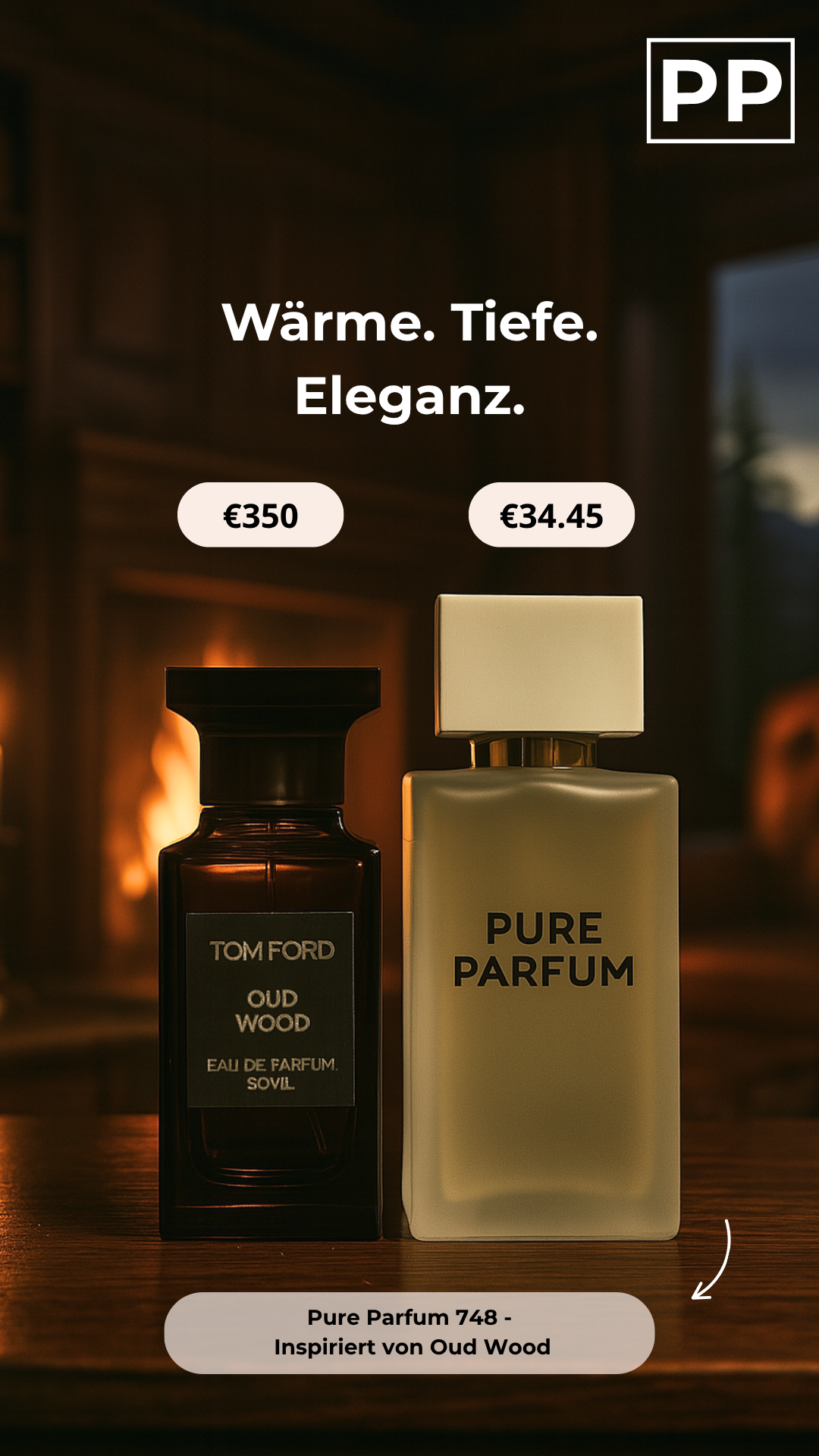 Pure Parfüm Facebook ad: Gleicher Duft wie Oud Wood, nur 33 €?