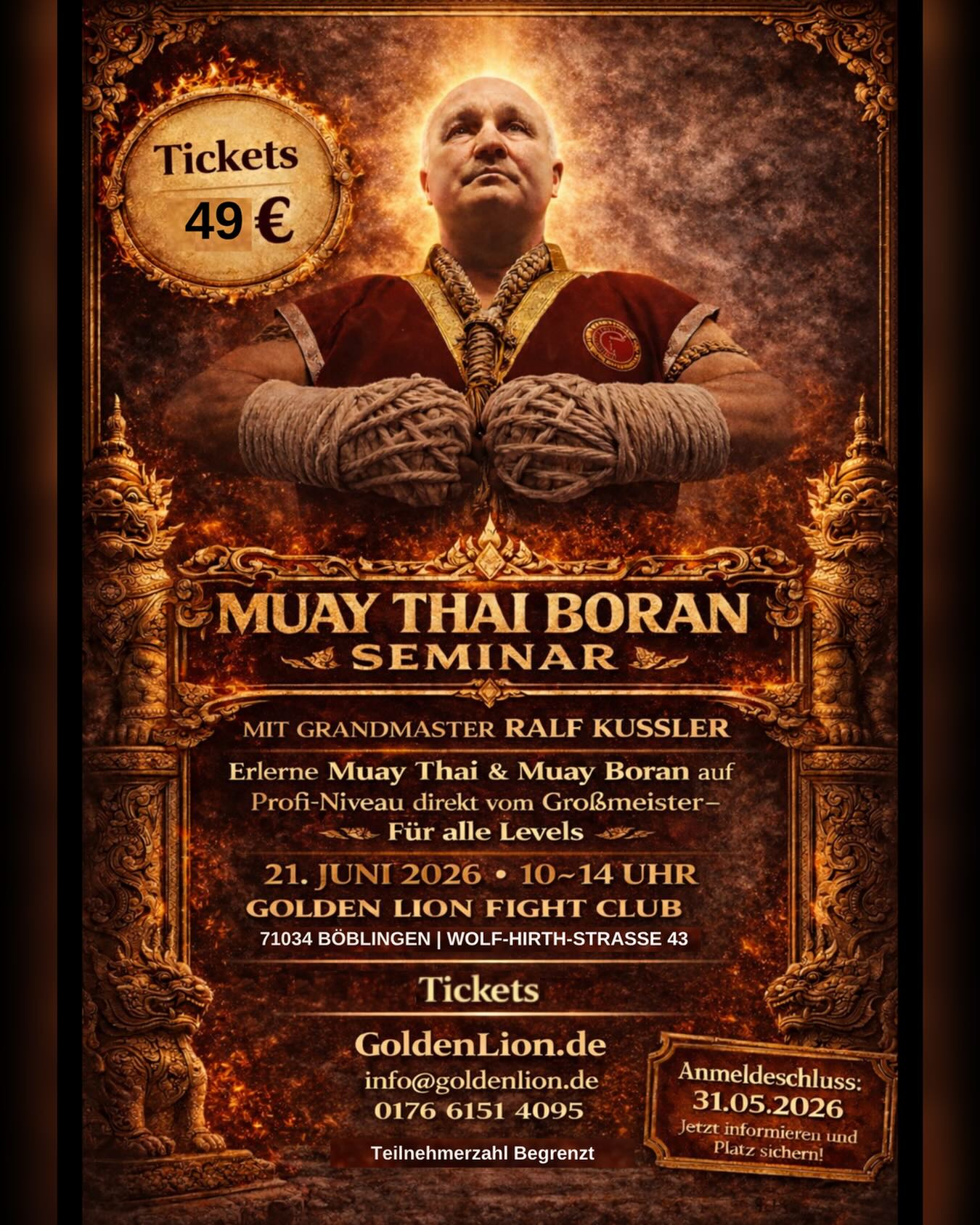 GOLDEN LION FIGHT CLUB Facebook ad: MUAY THAI BORAN SEMINAR MIT GM RALF KUSSLER