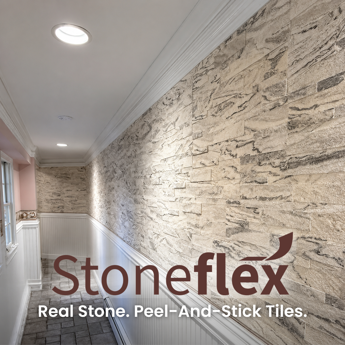 Stoneflex USA Facebook ad: Real Stone Peel-and-Stick Wall Tiles