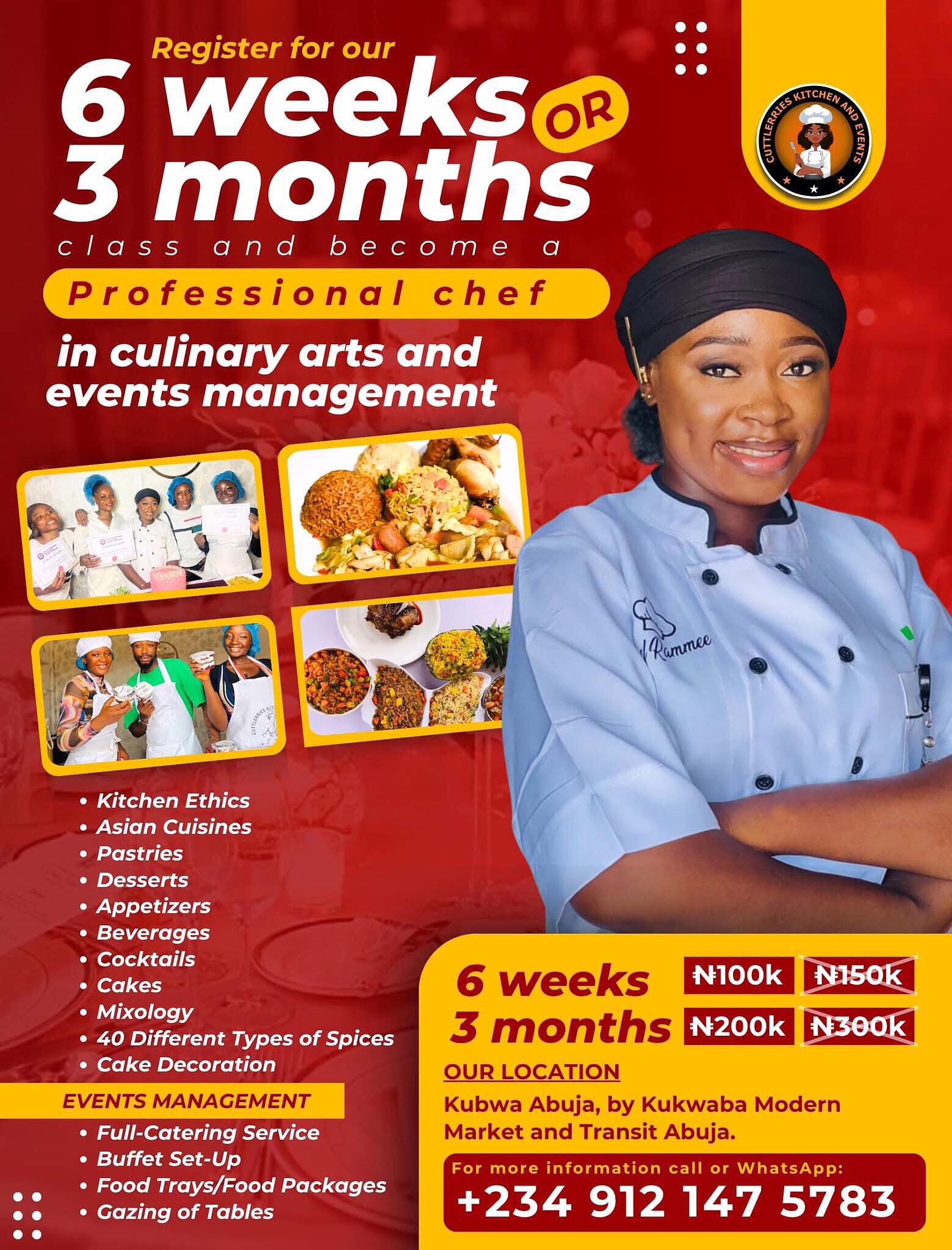 Cuttlerries kitchen & events Facebook ad: Become a Professional chef in culinary arts and…