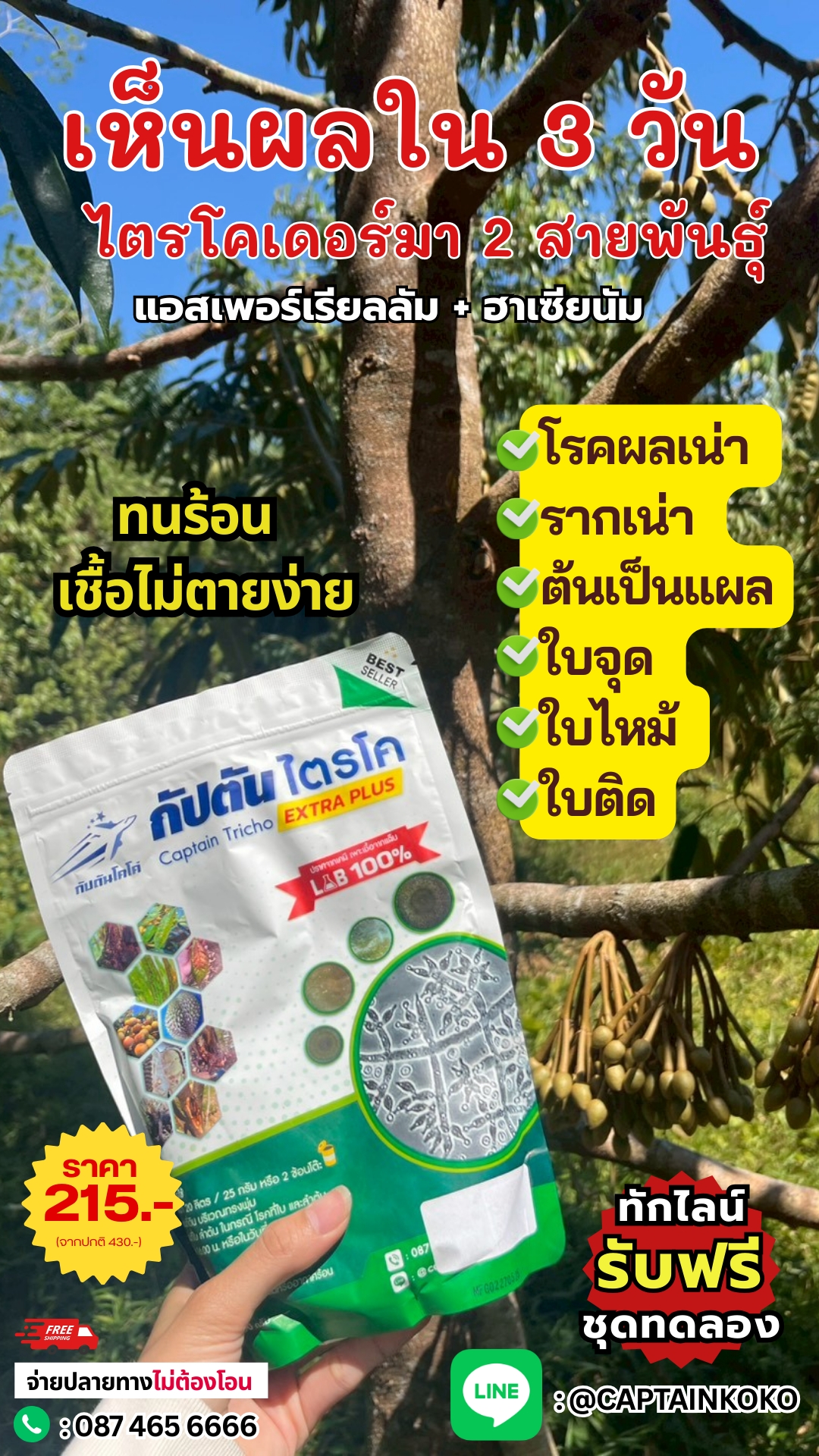 ไตรโคเดอร์มา ปุ๋ยทุเรียน โดย กัปตัน Facebook ad: รวมพลังกำจัดราร้าย