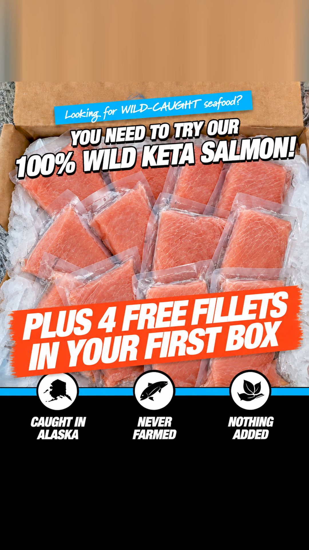 ButcherCrowd Facebook ad: 100% Wild Keta Salmon