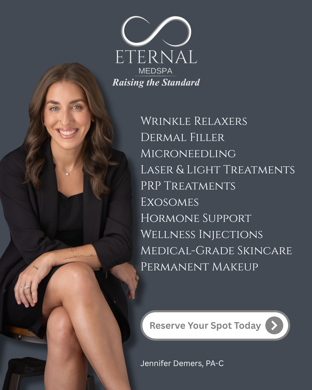 Eternal MedSpa Facebook ad: Reserve with Jennifer Demers, PA-C