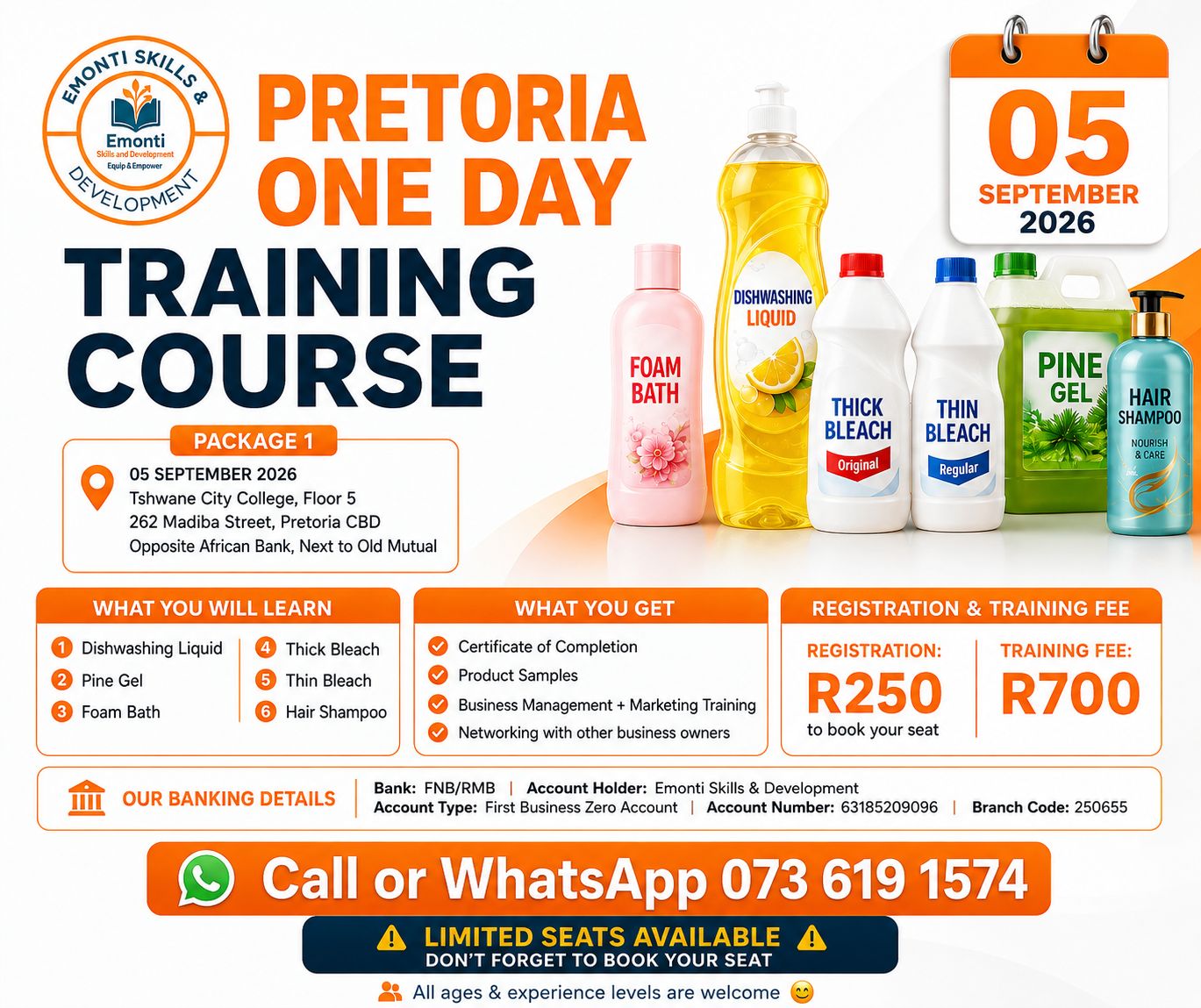 eMonti Skills and Development Facebook ad: PRETORIA! START YOUR OWN BUSINESS IN 1 DAY