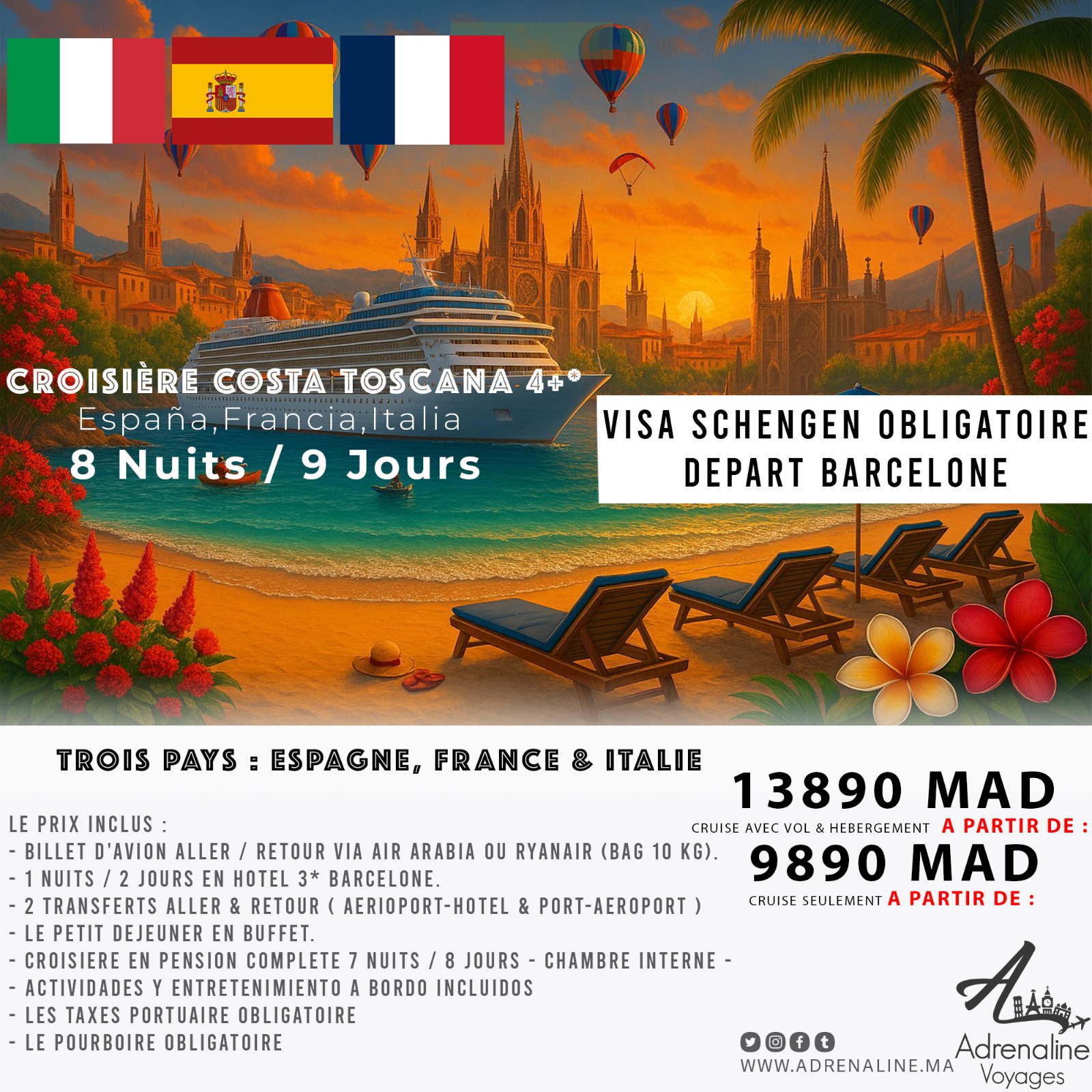 Adrénaline Voyages Facebook ad: Escapade Maritime d’Exception, 8 Nuits / 9 Jours…