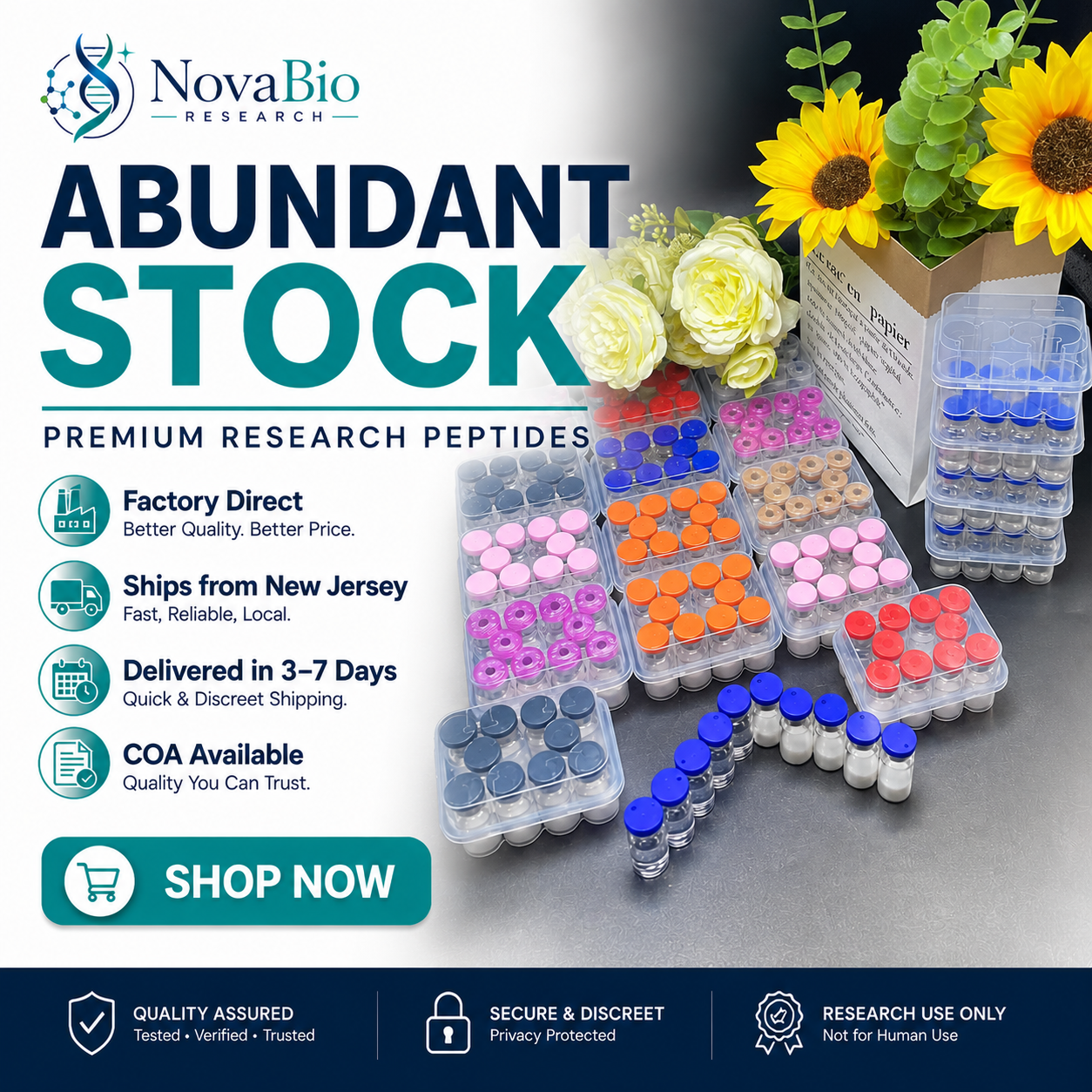 Nova Bio Facebook ad: 99% Ultra-High Purity Peptides