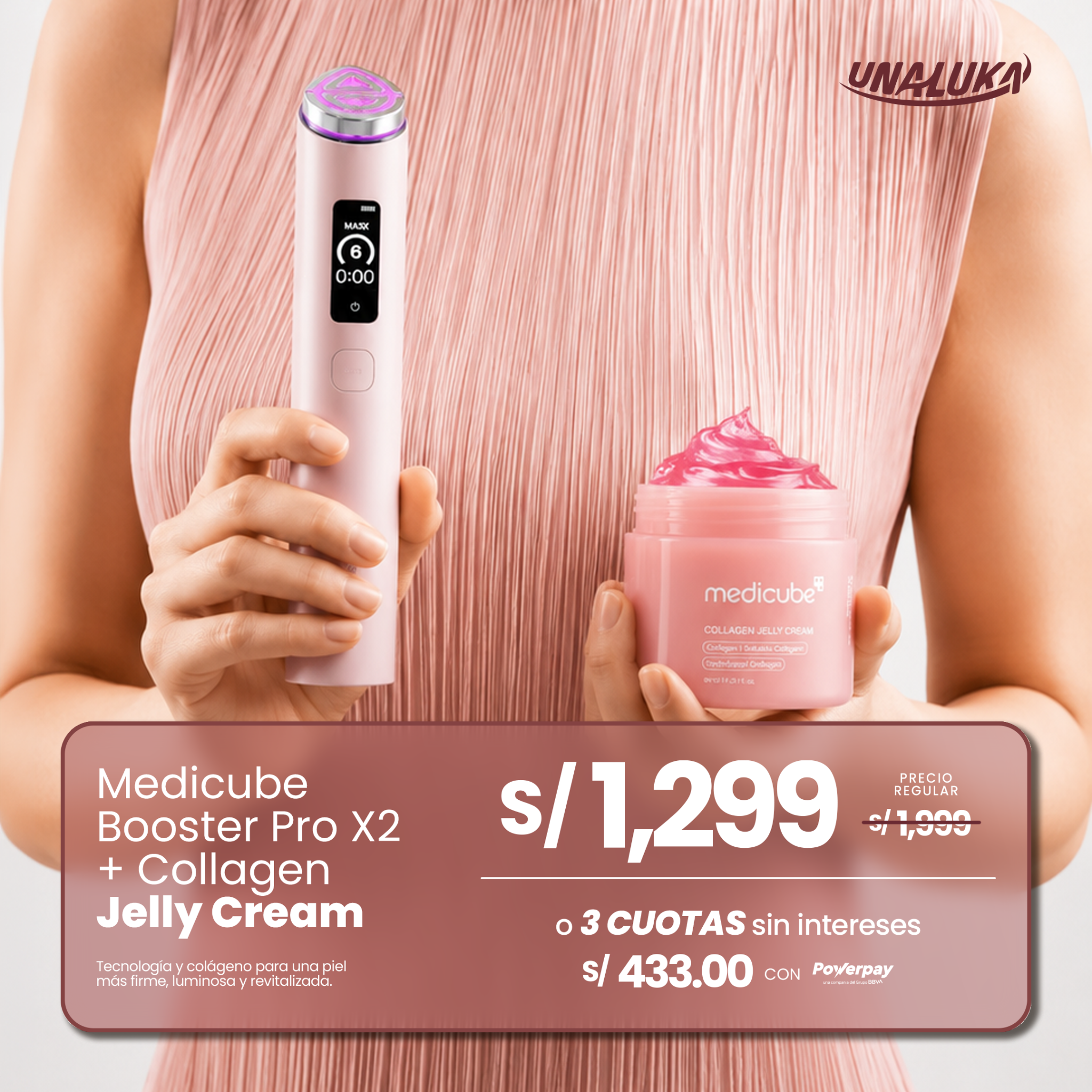 Unaluka Facebook ad: Potencia tu rutina facial y logra una piel…