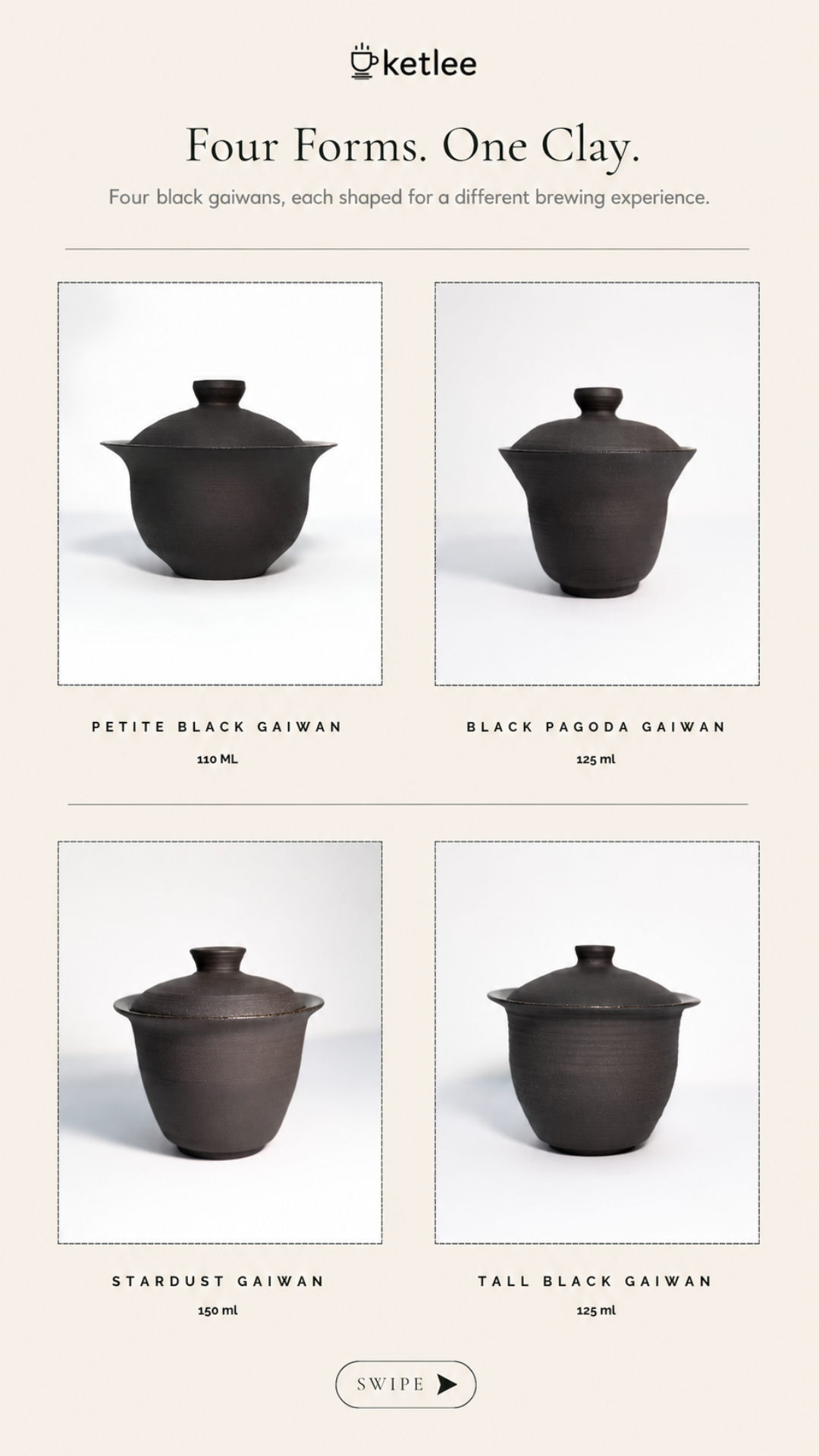 Ketlee.in Facebook ad: Indian Volcanic Black Clay Gaiwan, shop handcrafted teaware…