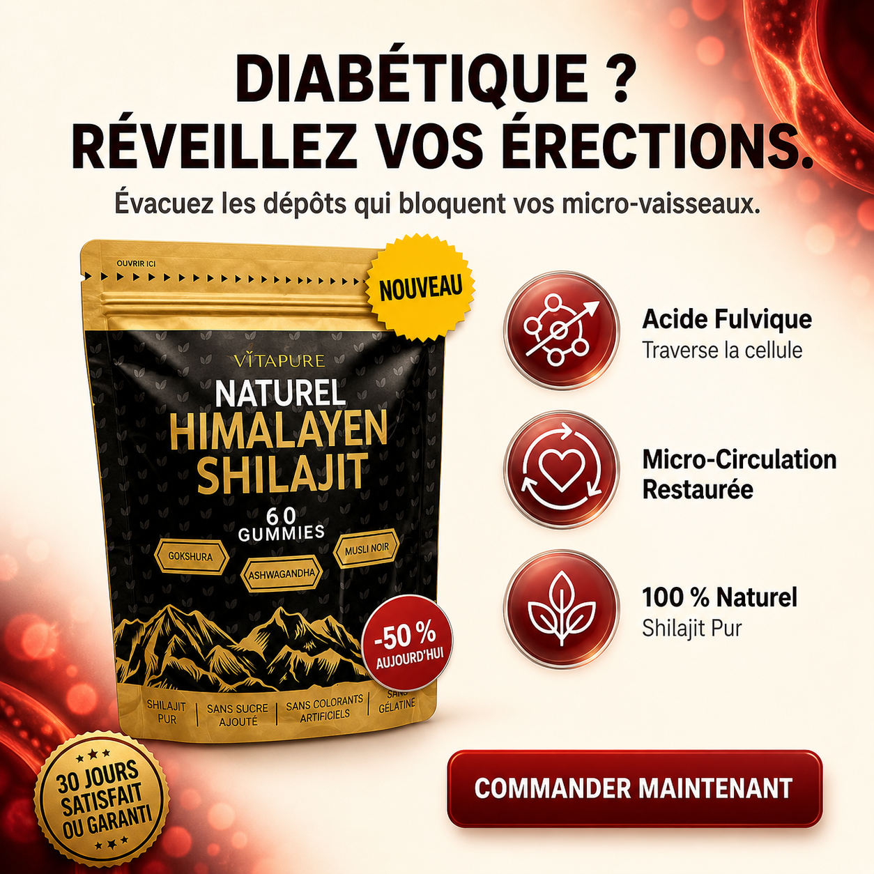 Vitalité France Magazine Facebook ad: Retrouvez vos érections d'avant le diabète
