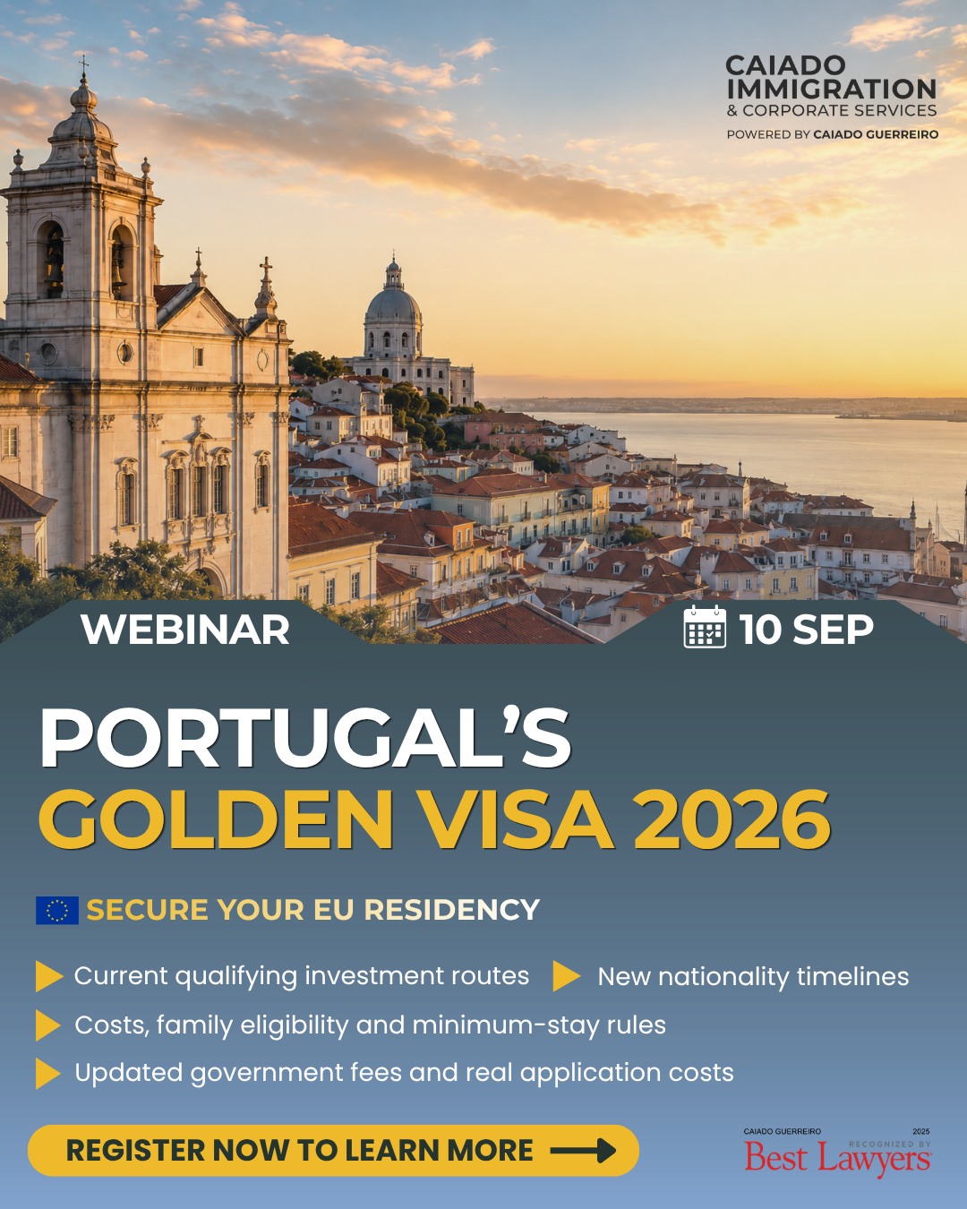 CICS - Caiado Immigration & Corporate Services Facebook ad: Portugal’s Golden Visa 2026 | Live Webinar