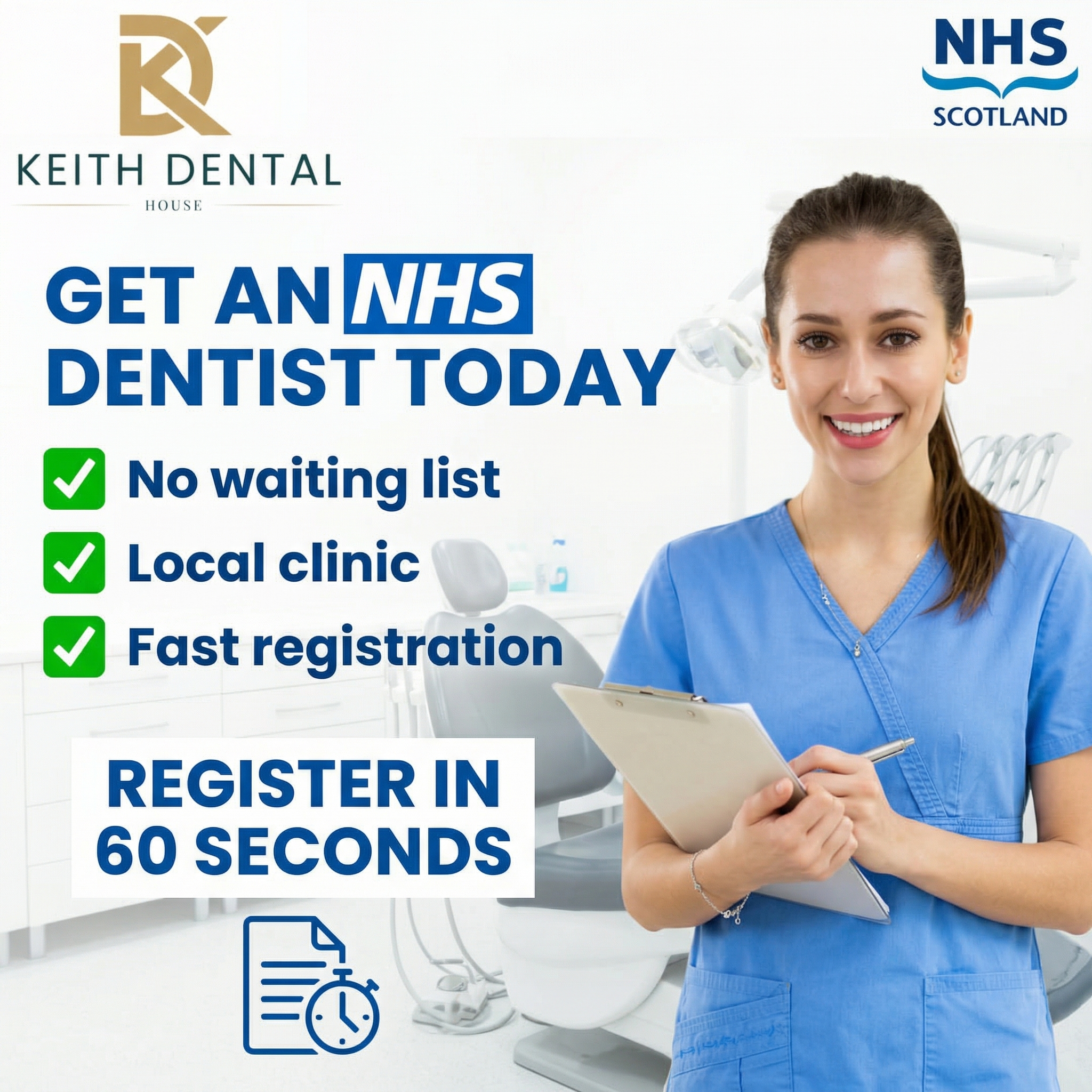 Keith Dental House Facebook ad: NHS Dentist Spots Available