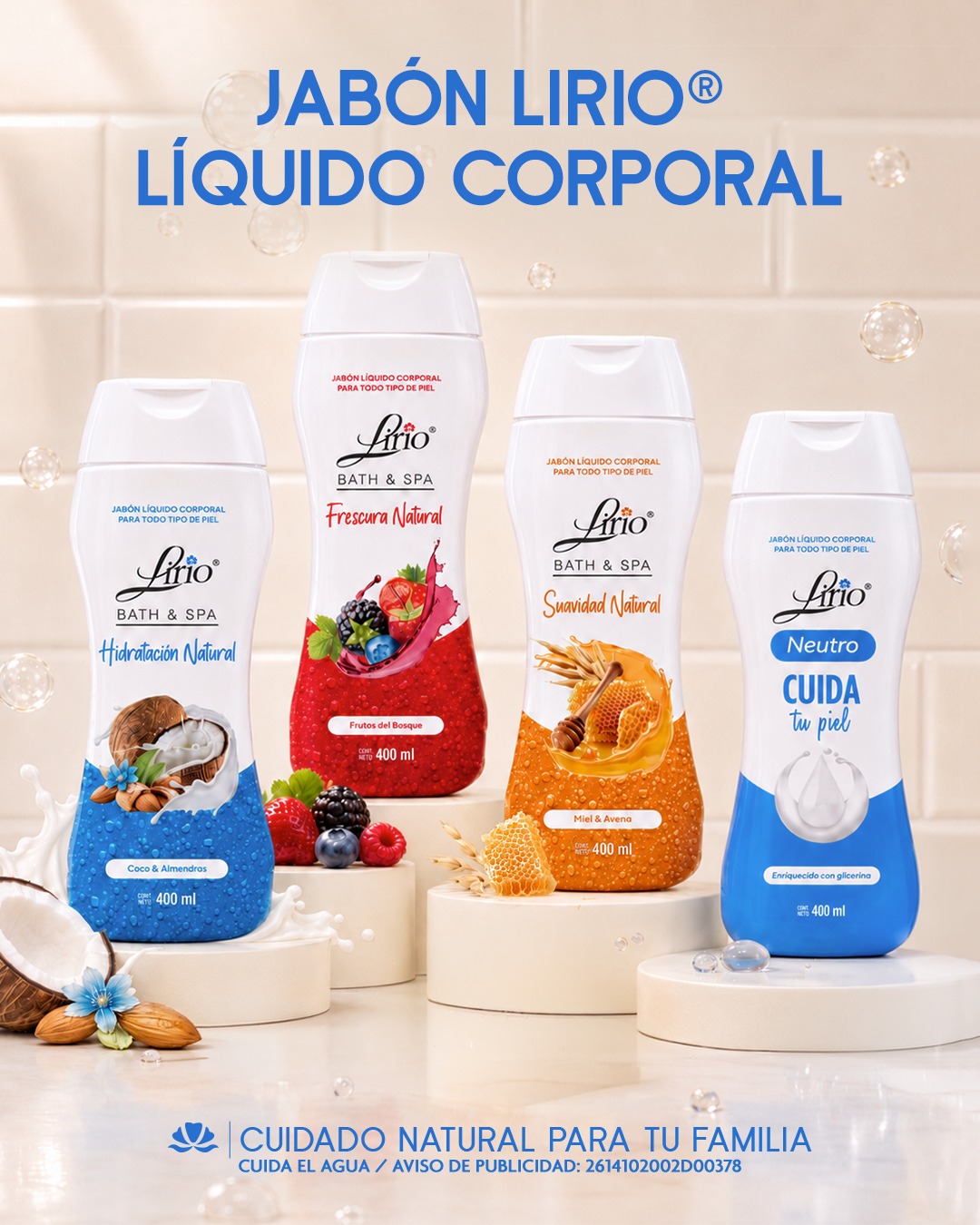 Jabón Lirio Facebook ad: Consiente tu cuerpo con un momento de paz…