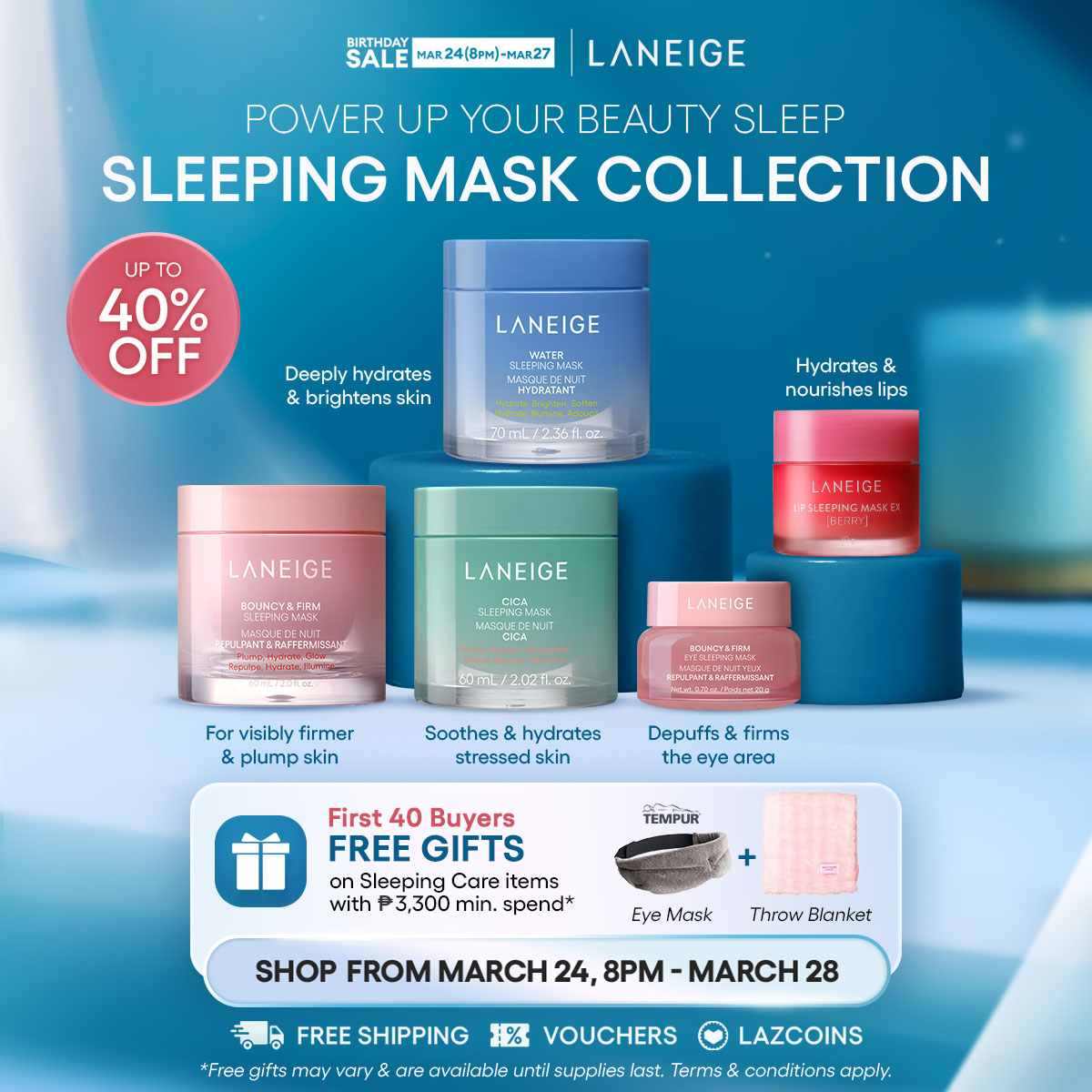 LANEIGE Philippines Facebook ad: SHOP BEAUTY SLEEP ESSENTIALS