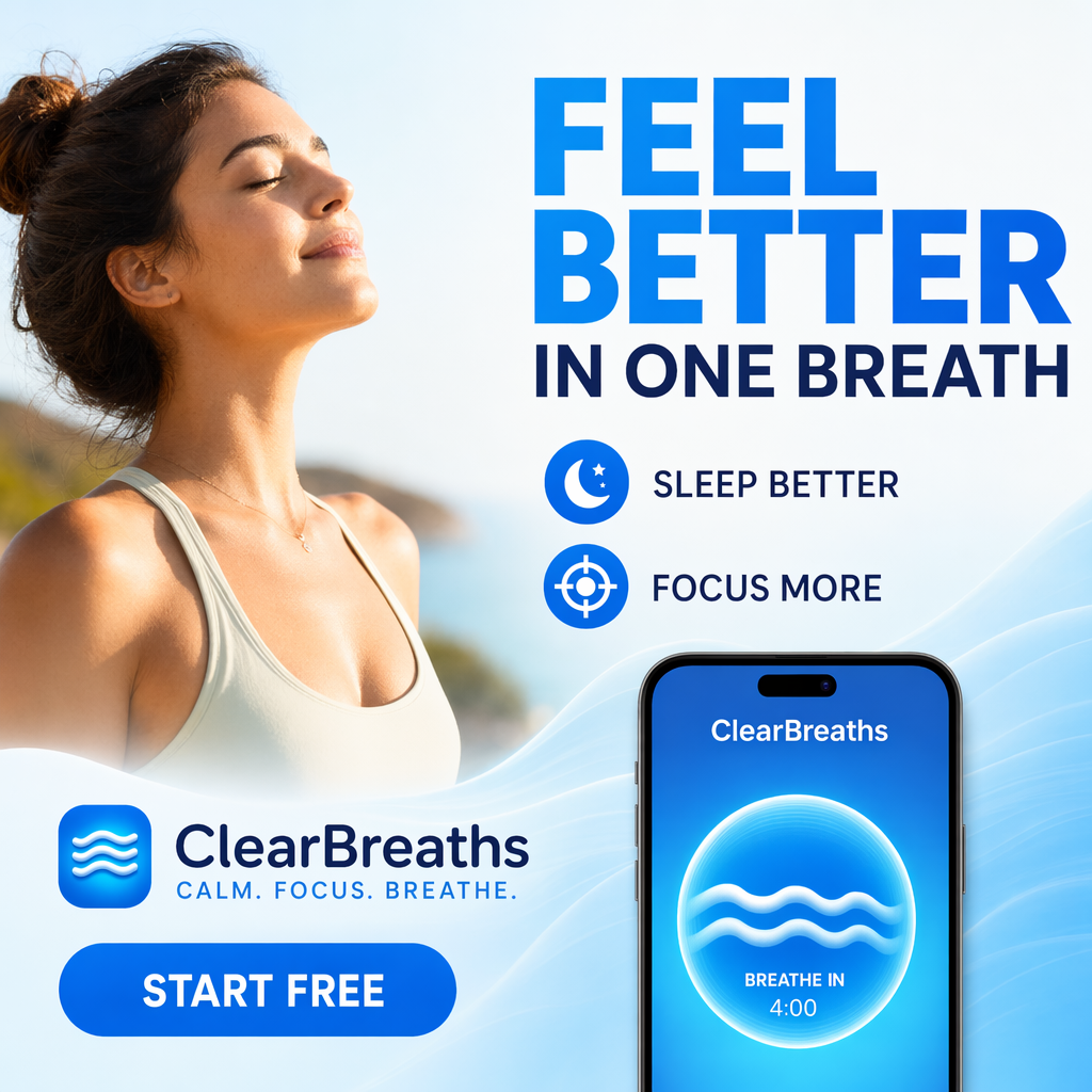 ClearBreaths Facebook ad: Find calm in one breath