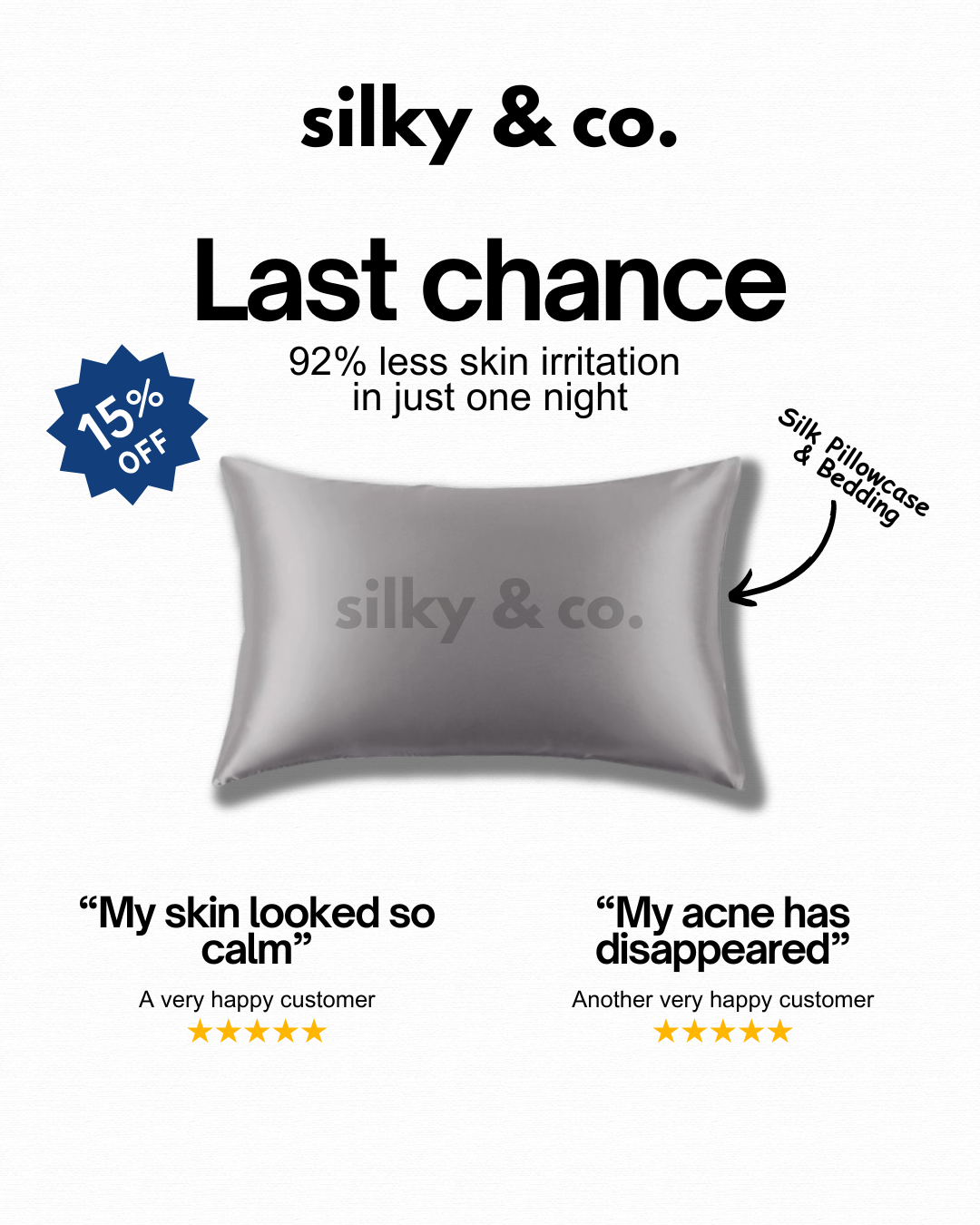 Silky & Co. Facebook ad: 15% Off Everything: Hurry Sale Ending!