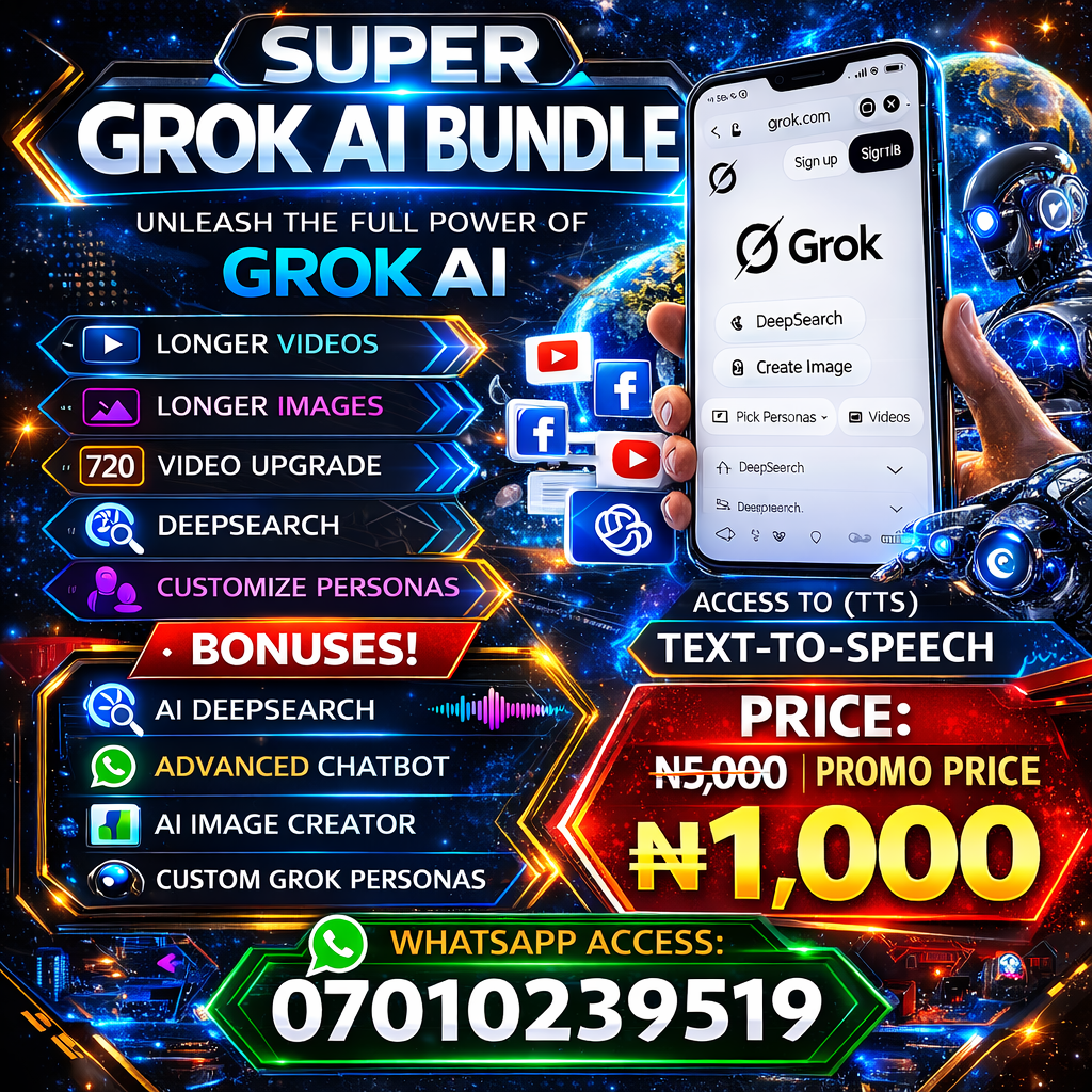 The Onyeoma TV Facebook ad: SUPER GROK ANDROID AI PREMIUM