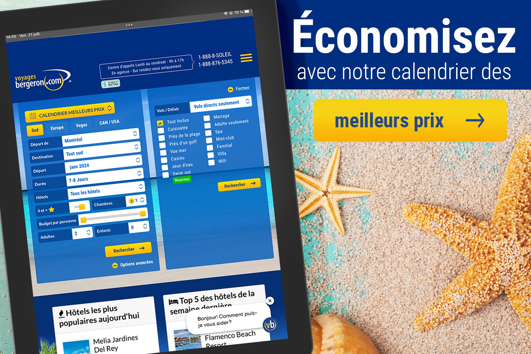 Voyages Bergeron Facebook ad: Calendrier des meilleurs prix