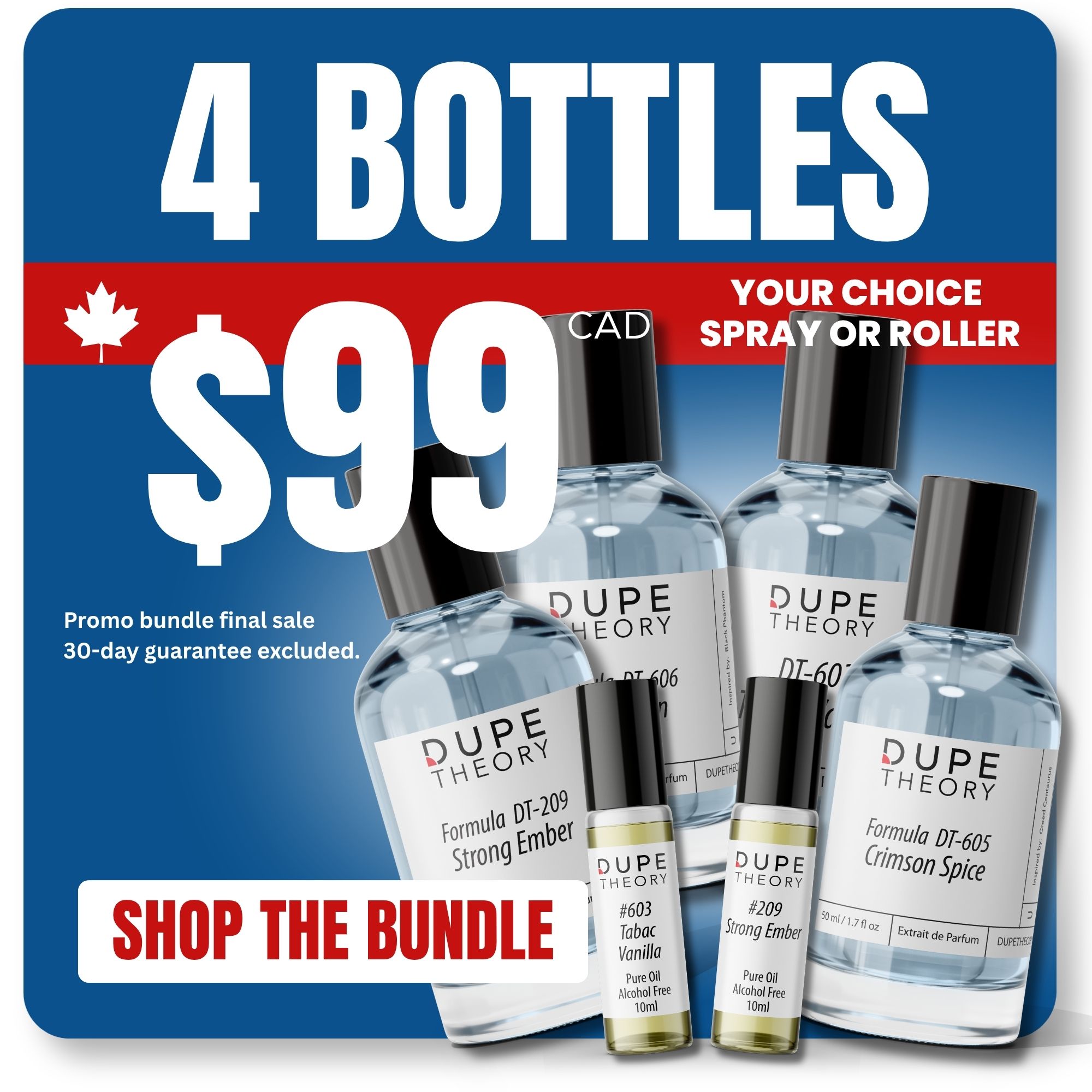 Dupe Theory Facebook ad: 4 Bottles only $99.