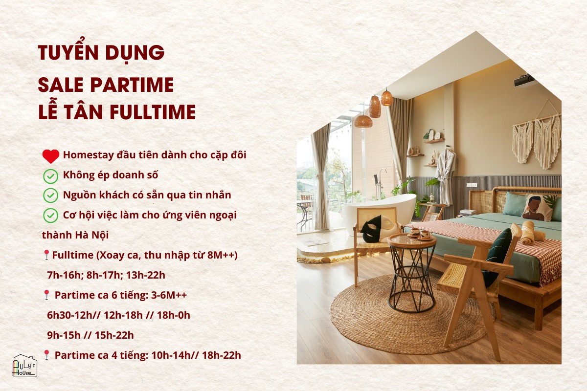 DuLy's House Facebook ad: Tuyển dụng: LỄ TÂN Full-time & SALE/CSKH Part-time