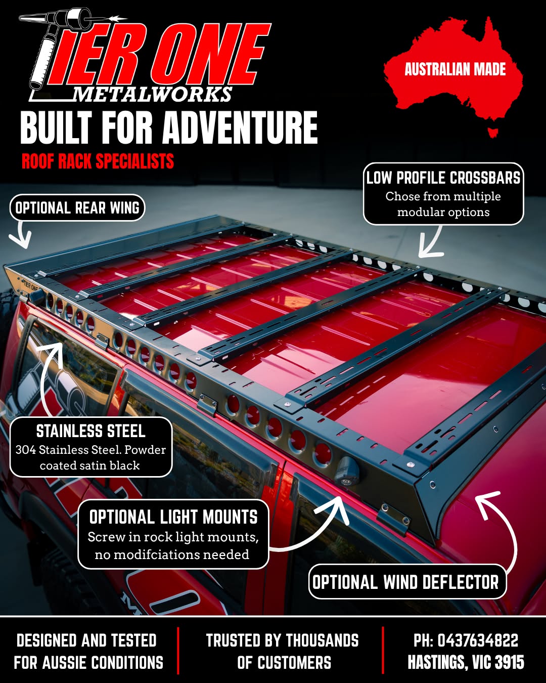Tier One Metalworks Facebook ad: Specialists in roof racks and 4wd accessories.