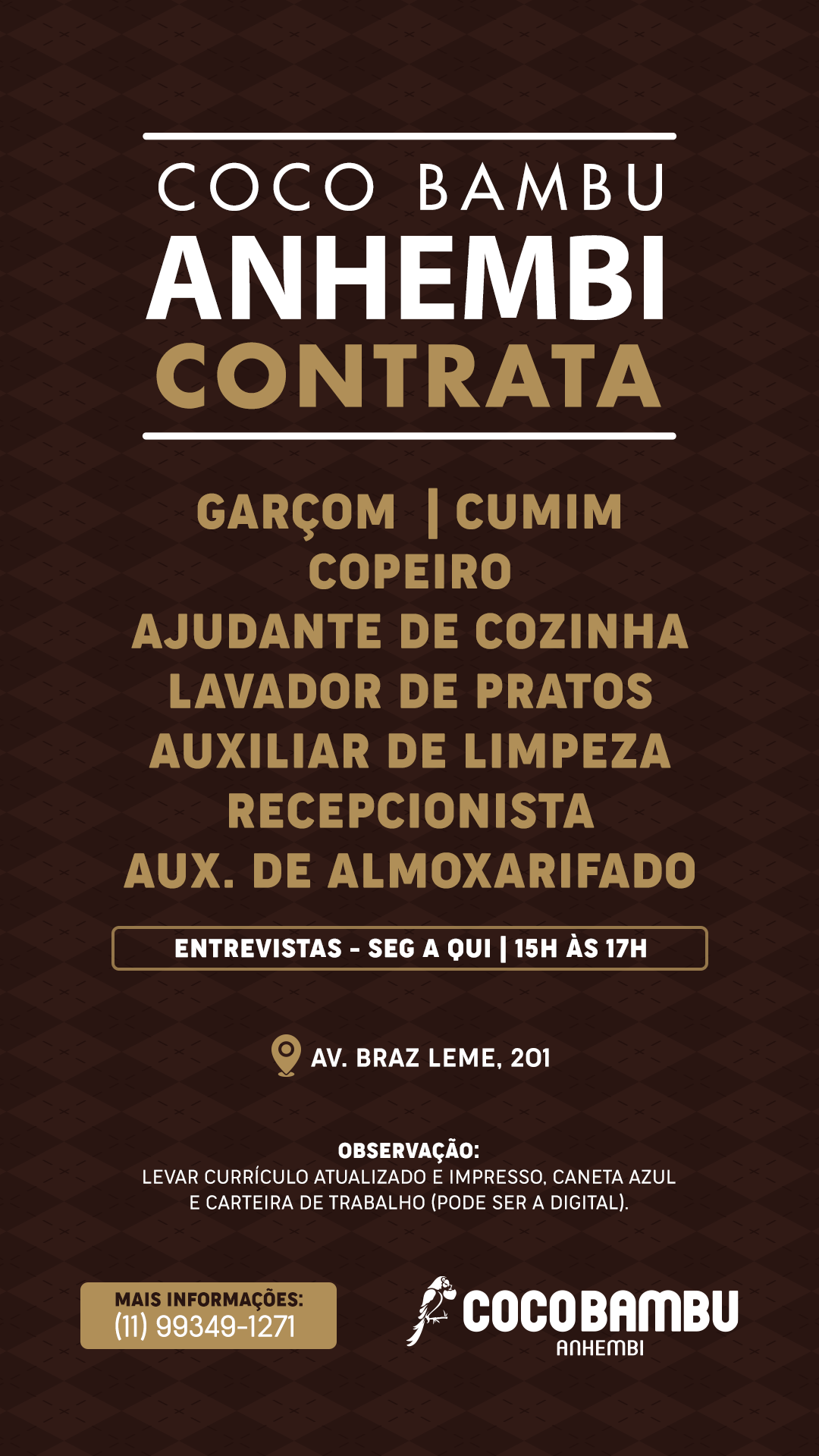 Coco Bambu São Paulo Facebook ad: Estamos contratando!