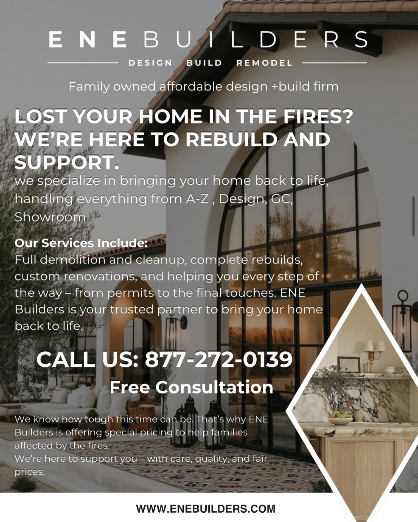 ENE Builders Facebook ad: Rebuilding Homes, Restoring Hope, Altadena
