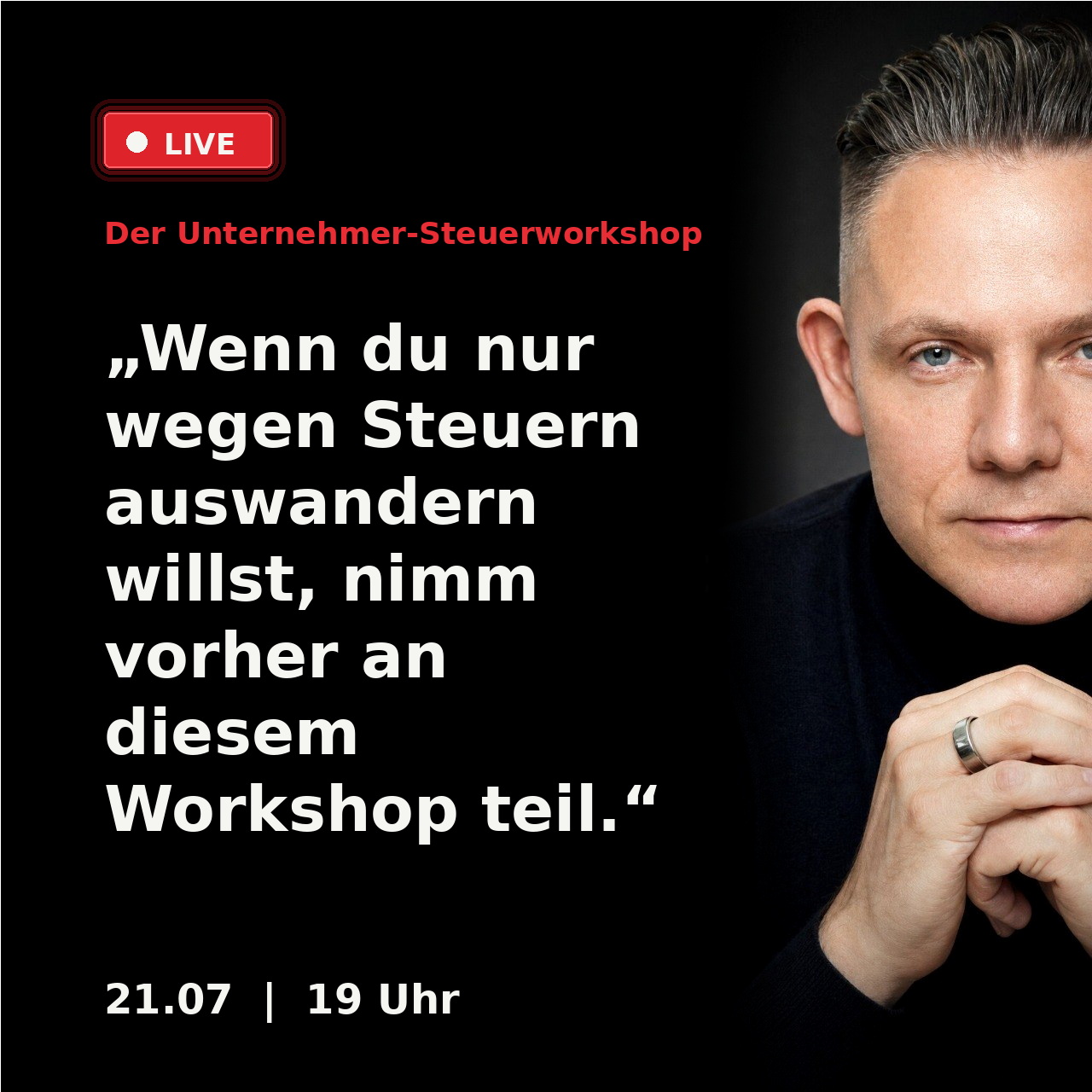 Burkhard Küpper Facebook ad: Kostenloser Steuer-Workshop am 21.07. um 19 Uhr