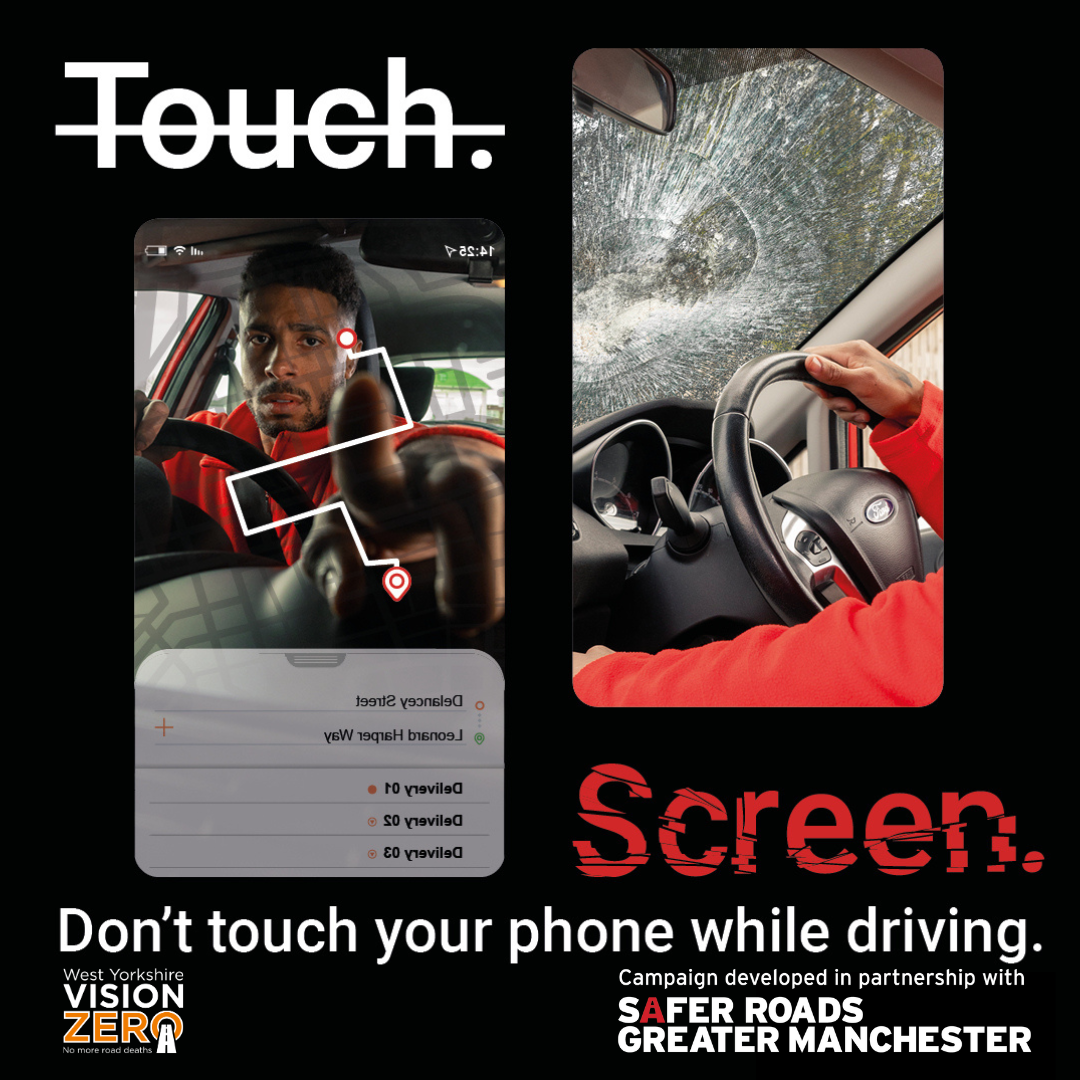 Vision Zero - West Yorkshire Facebook ad: Drivers distracted by mobile devices are four times…