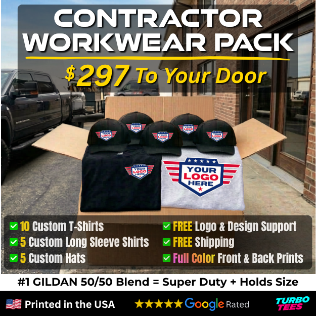 Turbo Tees Facebook ad: Easy Button for Custom Workwear, $297