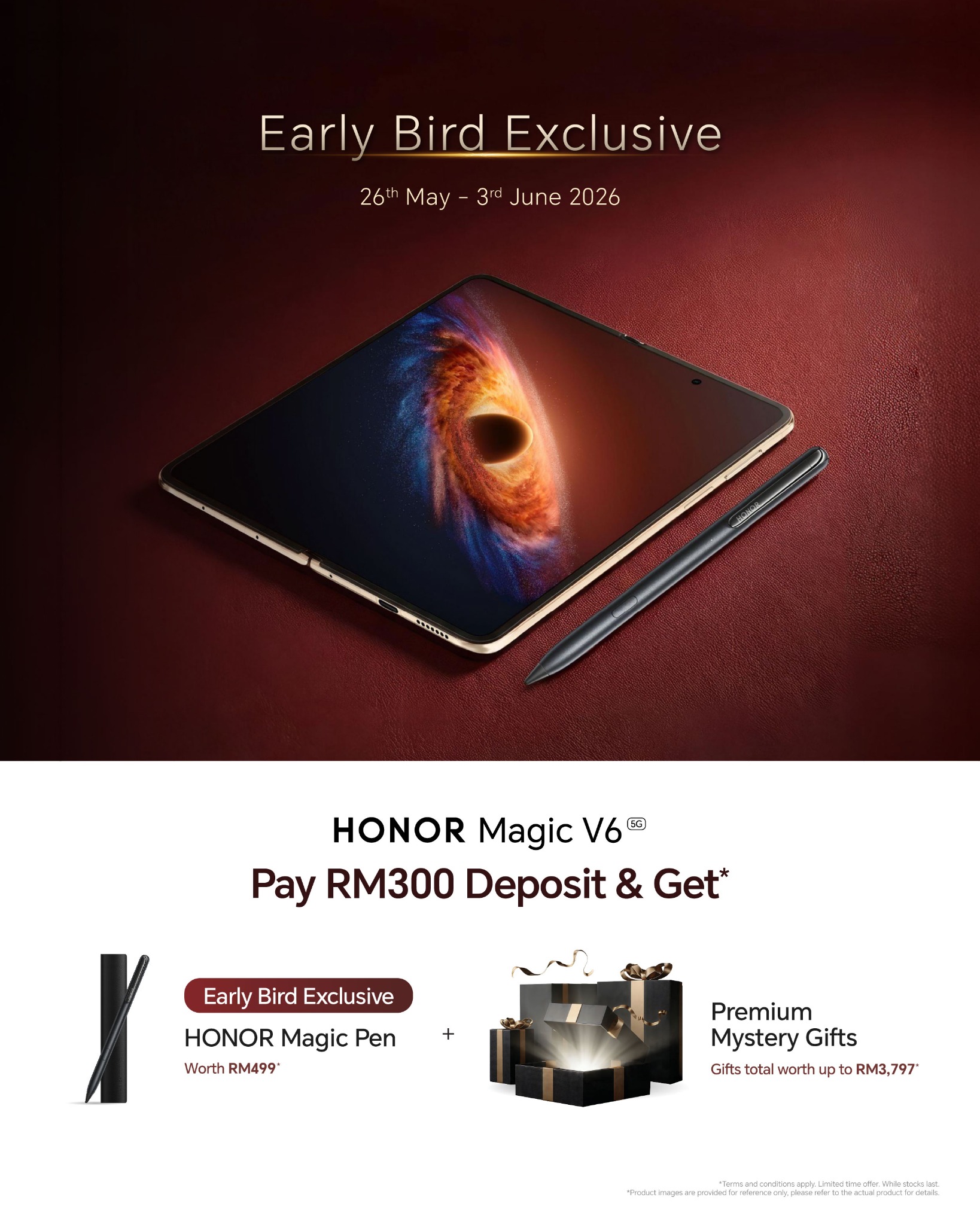 HONOR Malaysia Facebook ad: Reserve HONOR Magic V6 for RM300 Now
