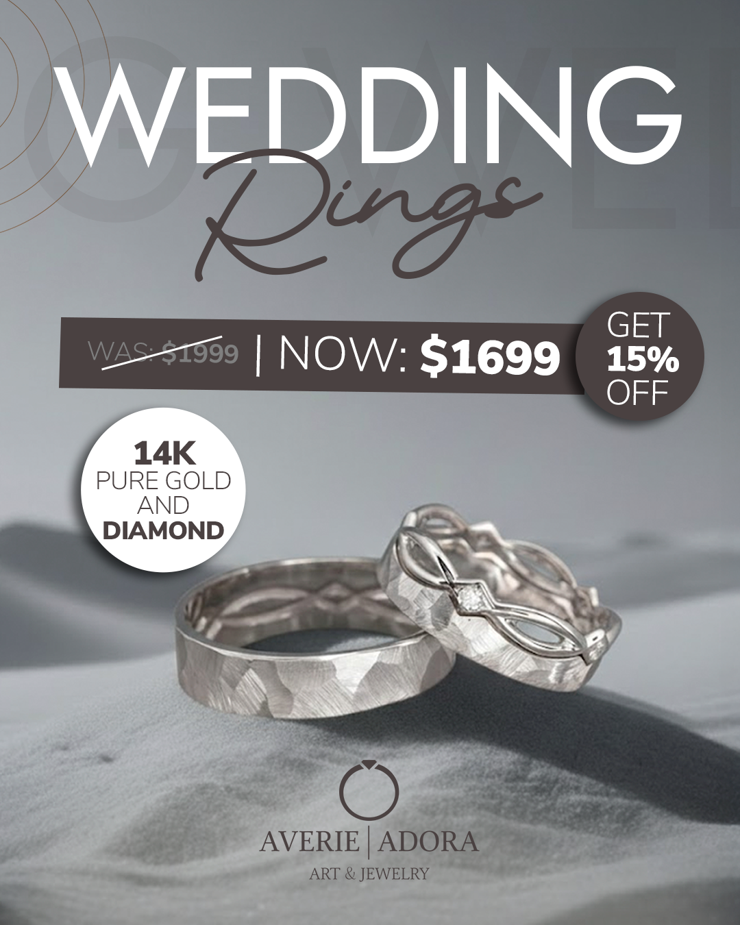 ADORA Art & Jewelry Facebook ad: Wedding Rings 14K Pure Gold & Diamond