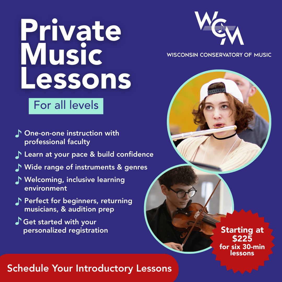 Wisconsin Conservatory of Music Facebook ad: Music for All Levels