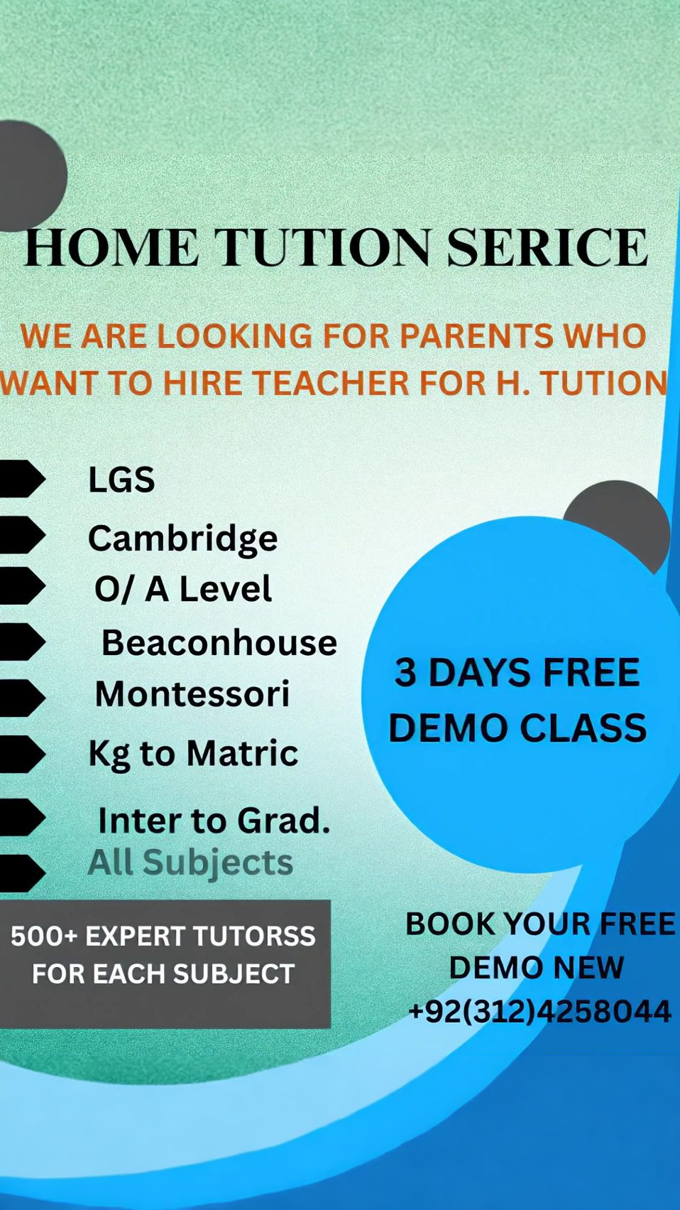 Smart Home Tutors Lahore Facebook ad: Book Free Demo Class With Expert Home Tutor