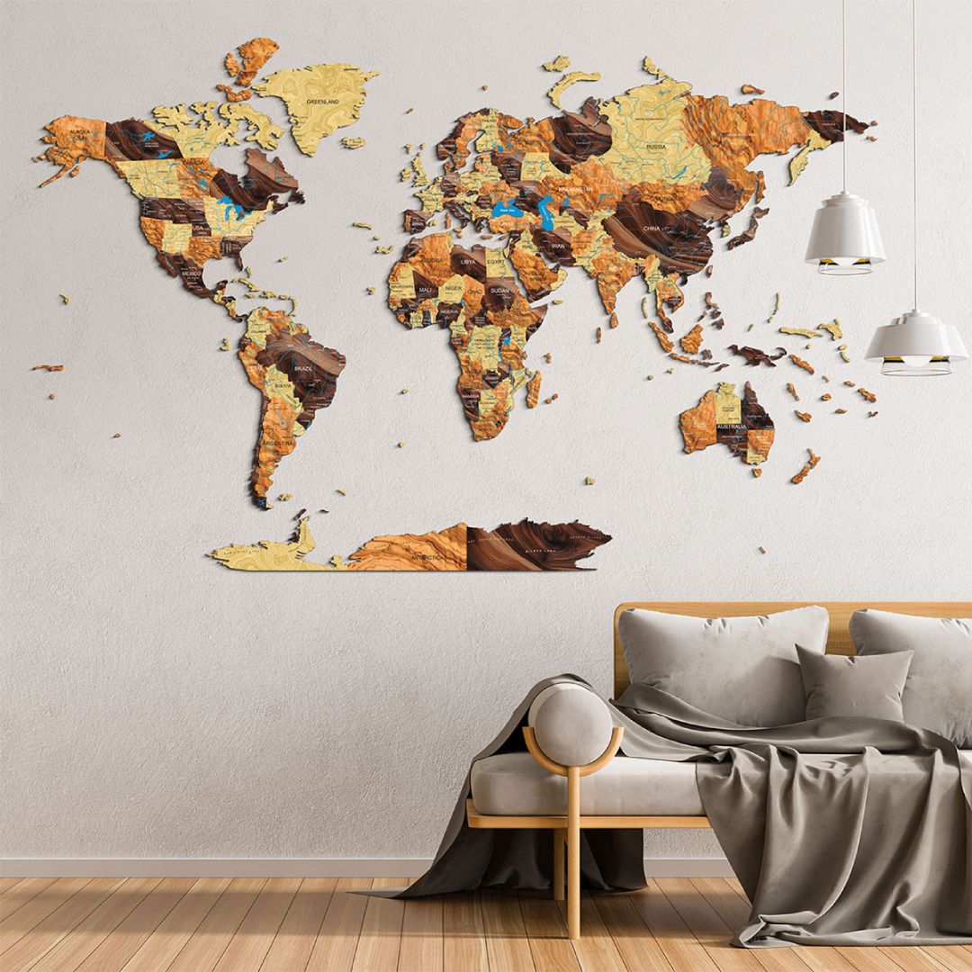68travel Facebook ad: Carte du monde en bois au design unique pour votre mur