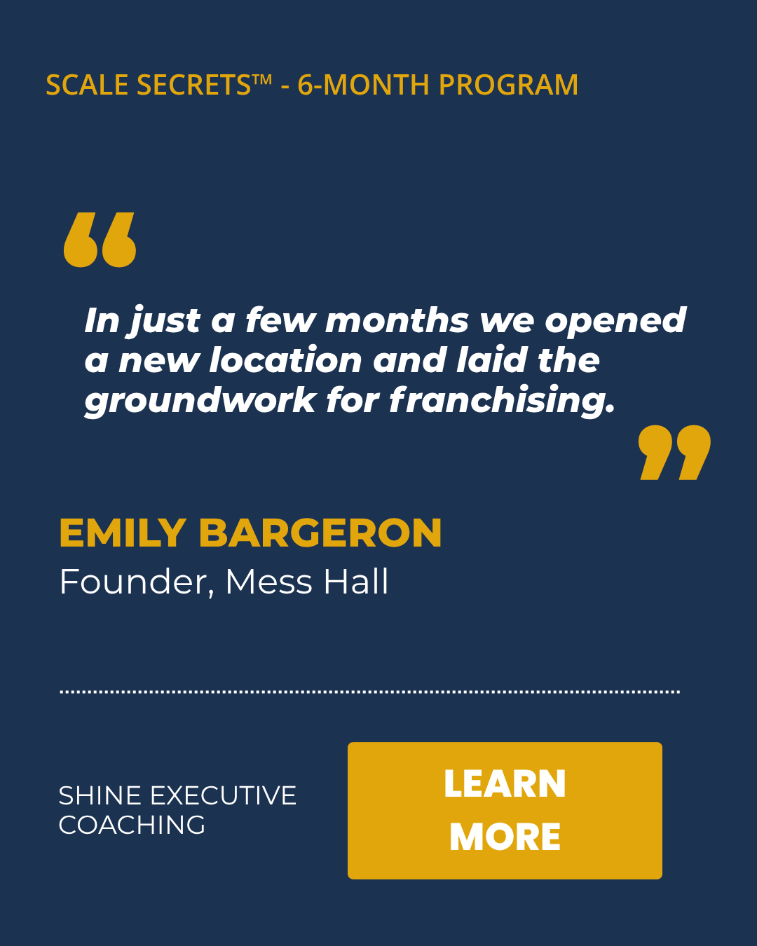Shine Executive Coaching Facebook ad: Real Results for Franchise Founders