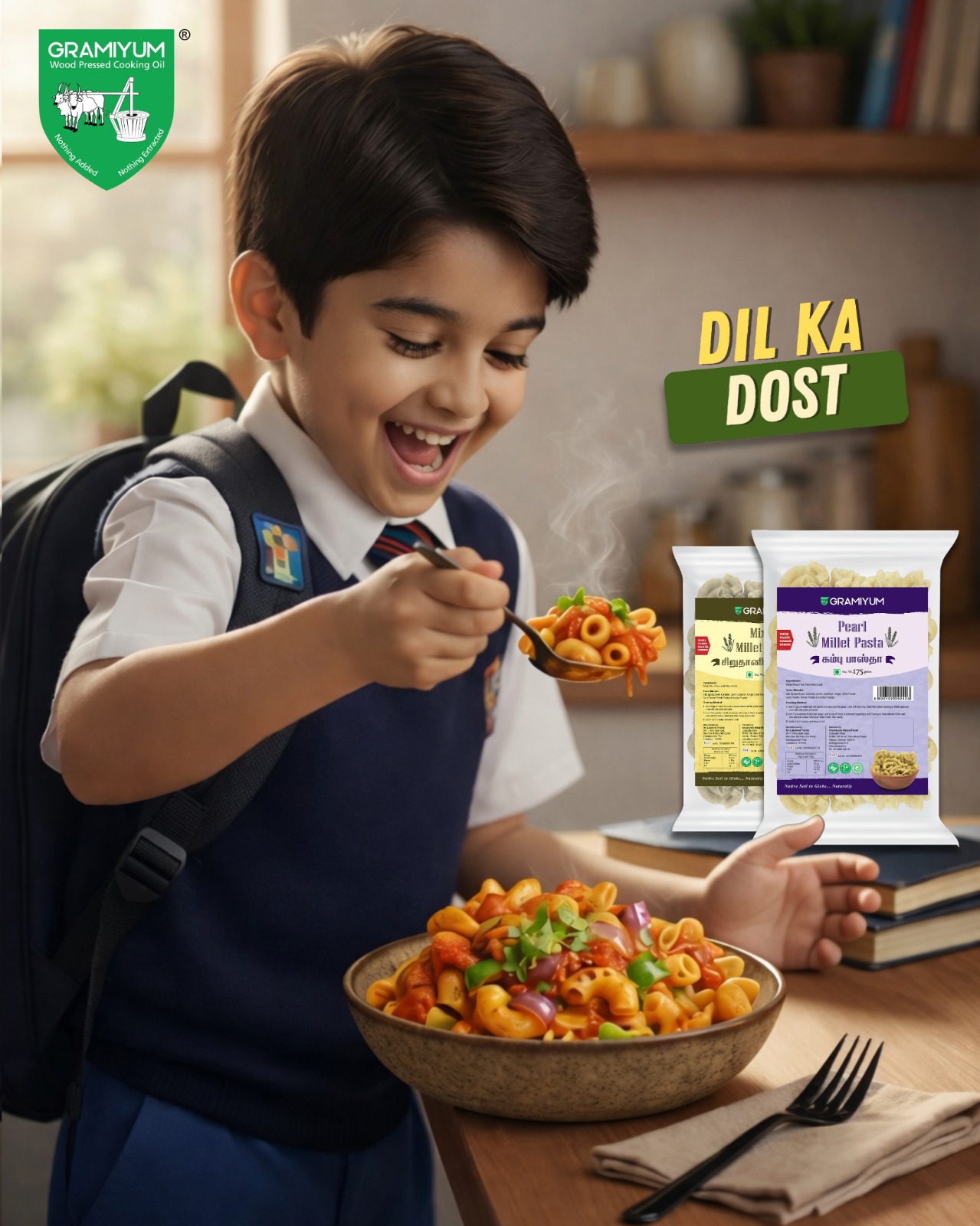 Gramiyum Facebook ad: Noodles, Millet, Gramiyum, Online Store for Cold Pressed…