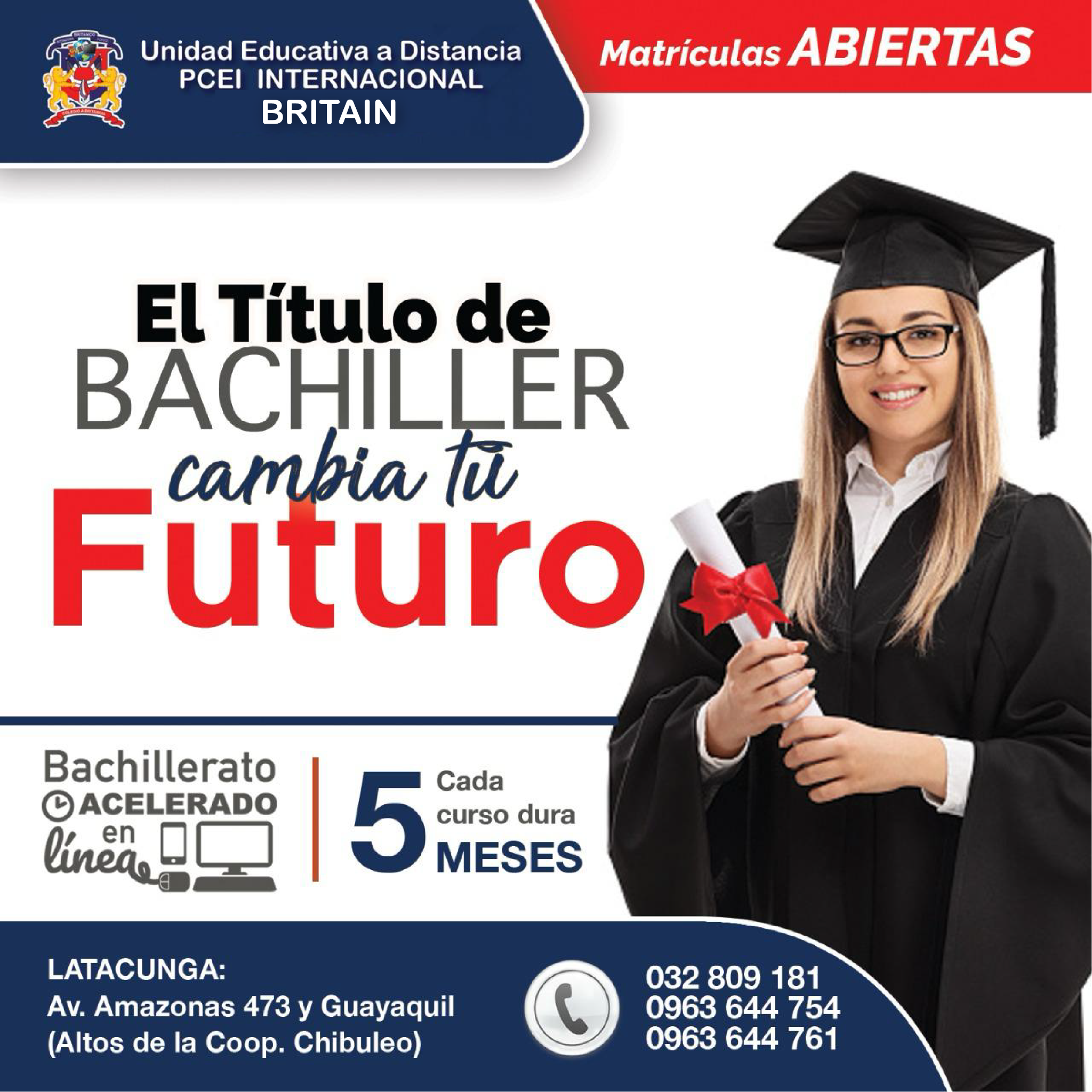 Unidad Educativa PCEI Britain School Facebook ad: Bachillerato acelerado