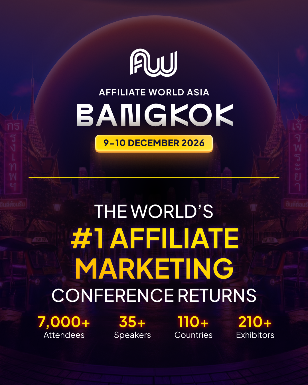 Affiliate World Conferences Facebook ad: Connect. Learn. Scale. Affiliate World Asia.