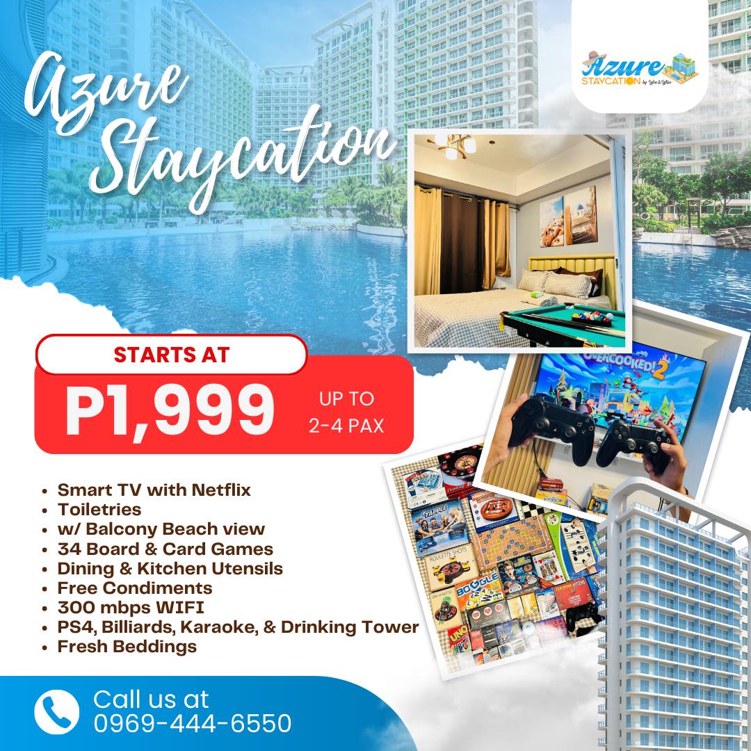 Azure Staycation by Wen and Whia Facebook ad: Looking for a 𝗕𝗘𝗔𝗖𝗛 𝗩𝗜𝗘𝗪 Staycation in 𝗔𝘇𝘂𝗿𝗲…