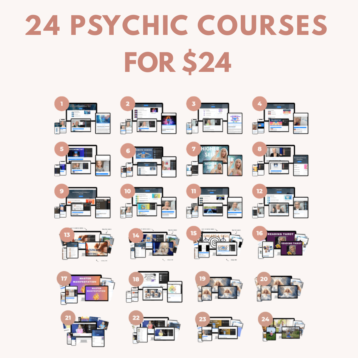 Josie Grouse Facebook ad: 24 Psychic Courses for $24 - Limited Time