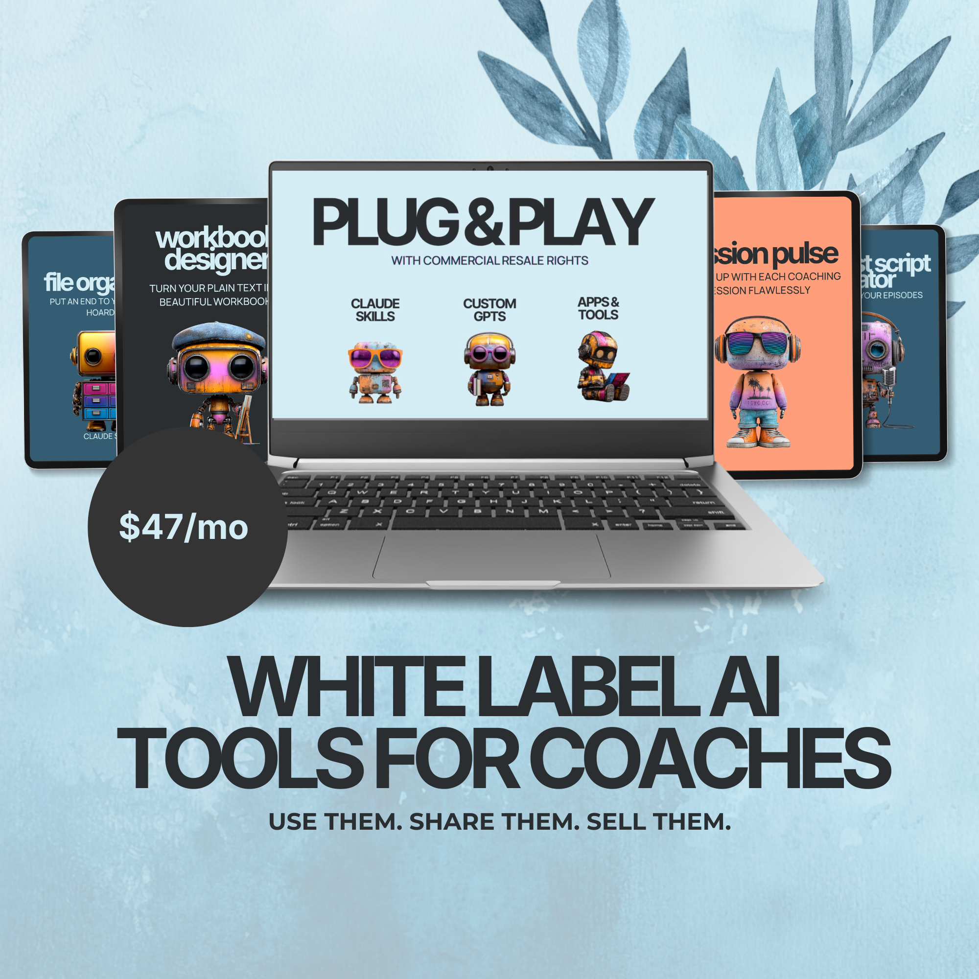 AI CoachBox Facebook ad: 20+ plug-and-play AI tools for $47/mo