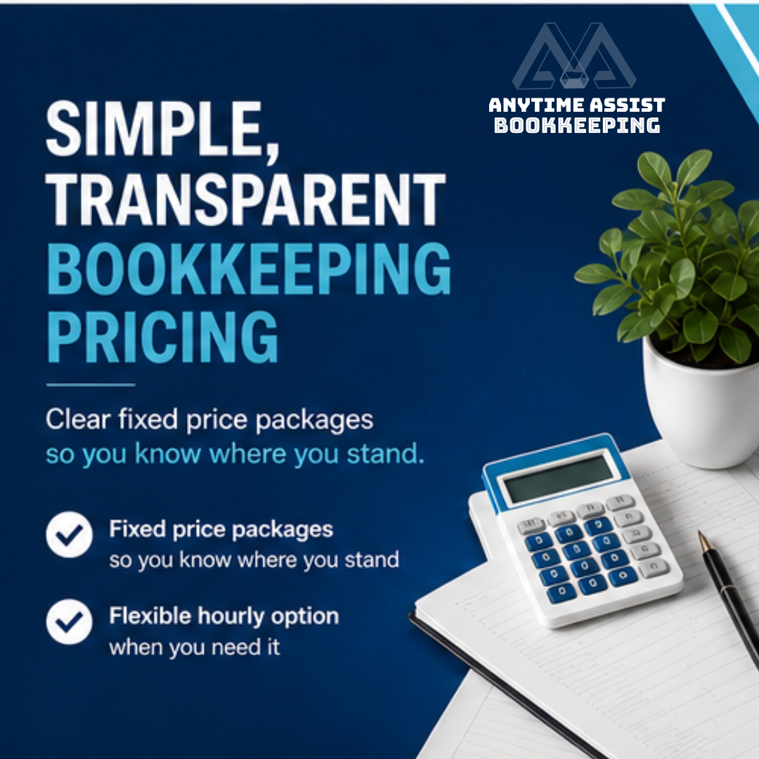 Anytime Assist Bookkeeping Facebook ad: Bookkeeping support tailored to your business.