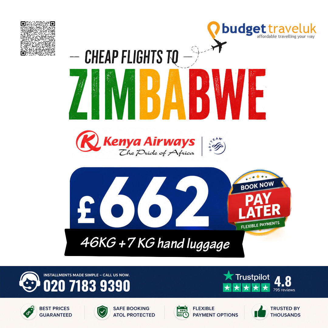 Budget Travel UK Facebook ad: Cheap Flights to Zimbabwe, Book with Confidence Today