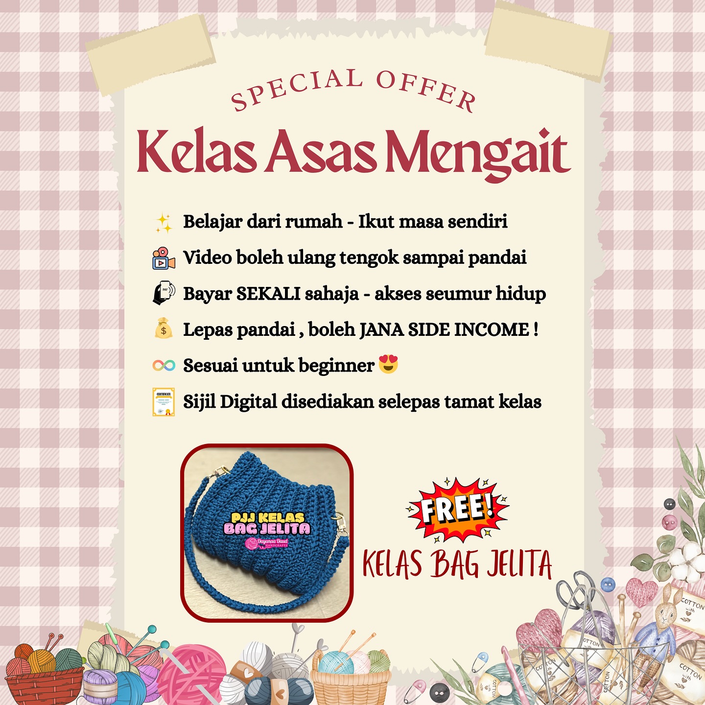 DD Handcrafts Facebook ad: KELAS ASAS CROCHET