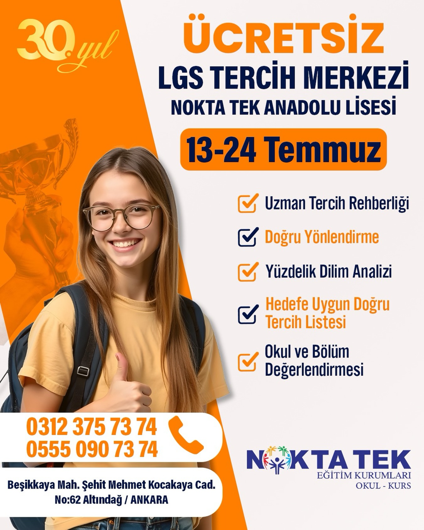 Nokta Tek Eğitim Kurumları Facebook ad: 30 yıllık tecrübemizle, en doğru yönlendirmelerle geleceğe…