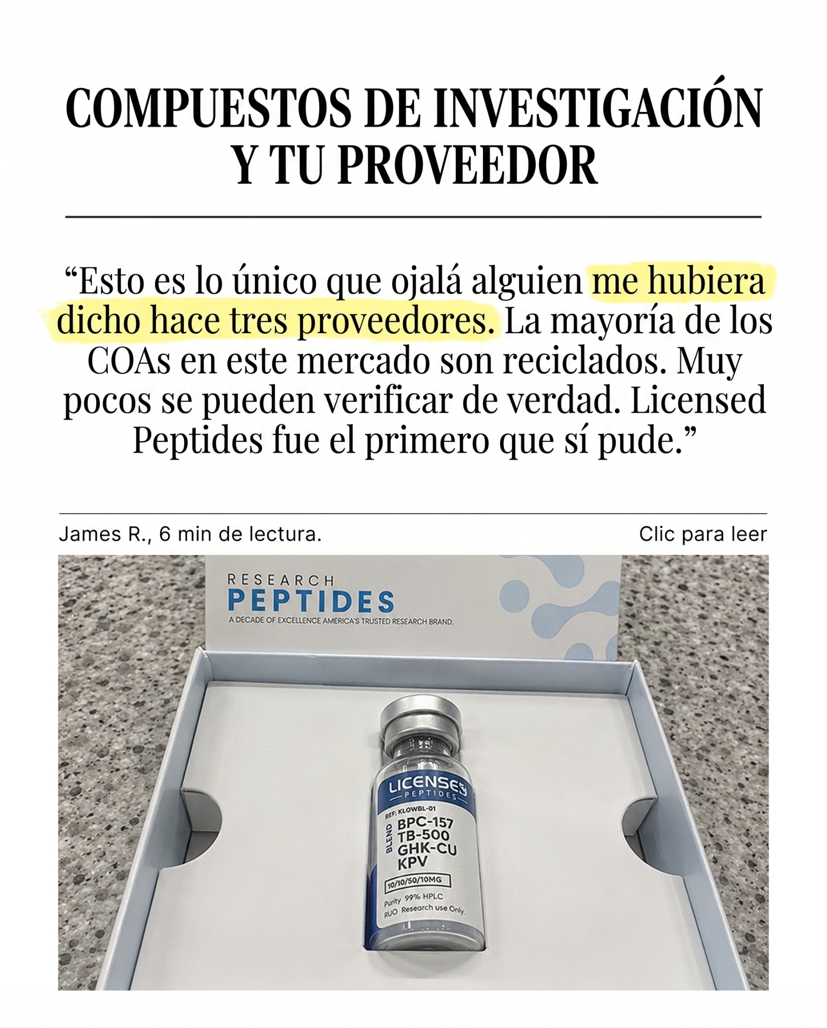 Licensedpeptides.com Facebook ad: OFERTA 2 POR 1, POR TIEMPO LIMITADO