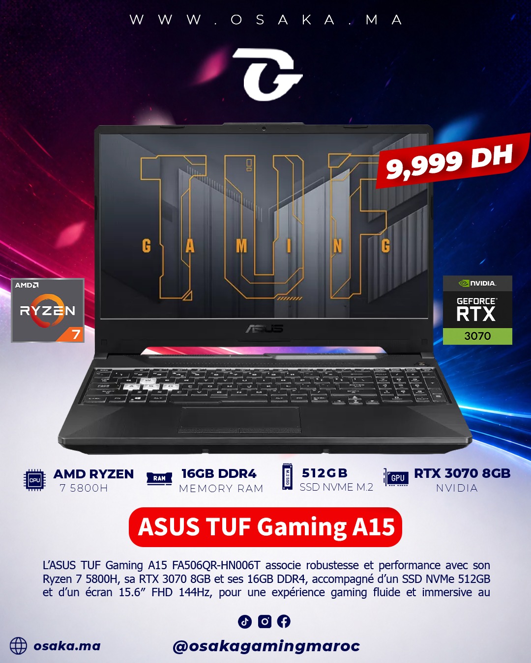 Osaka Gaming Maroc Facebook ad: L'ASUS TUF Gaming A15 FA506QR-HN006T est un PC…